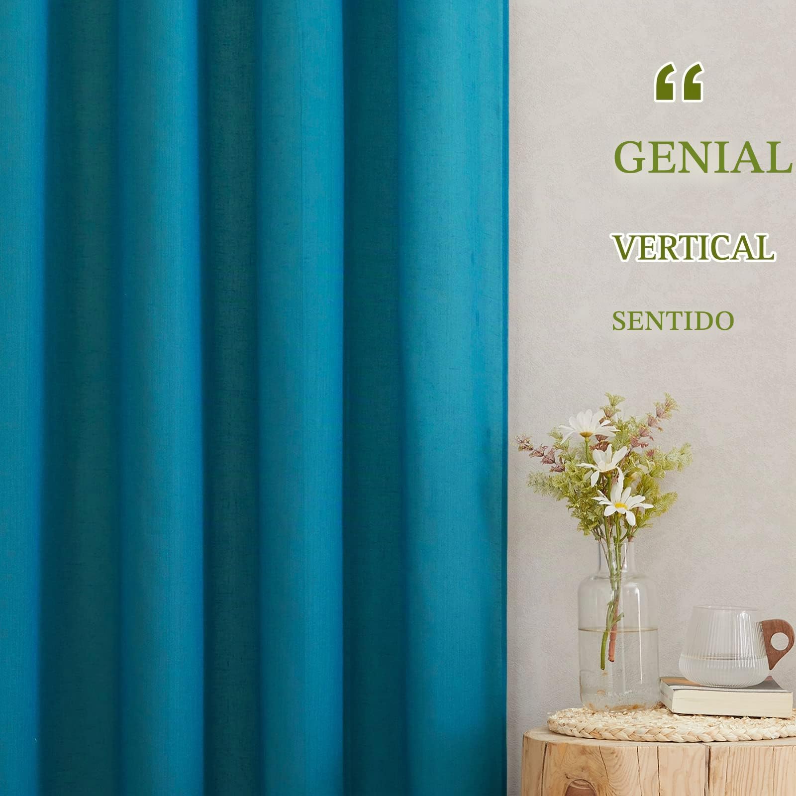 PONY DANCE Cortinas Translúcidas con Ojales Cortinas de Lino Linen Curtains for Living Room Cortinas Dormitorio Matrimonio 2 Piezas 140x245cm(AnchoxAlto), Turquesa