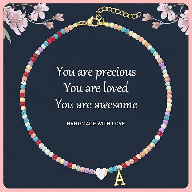 Colorful Beaded love Initial Necklaces Gifts for Girls teens Kids Gifts Personalized Birthday Gifts gifts for grandkids Necklace for Girl Jewelry