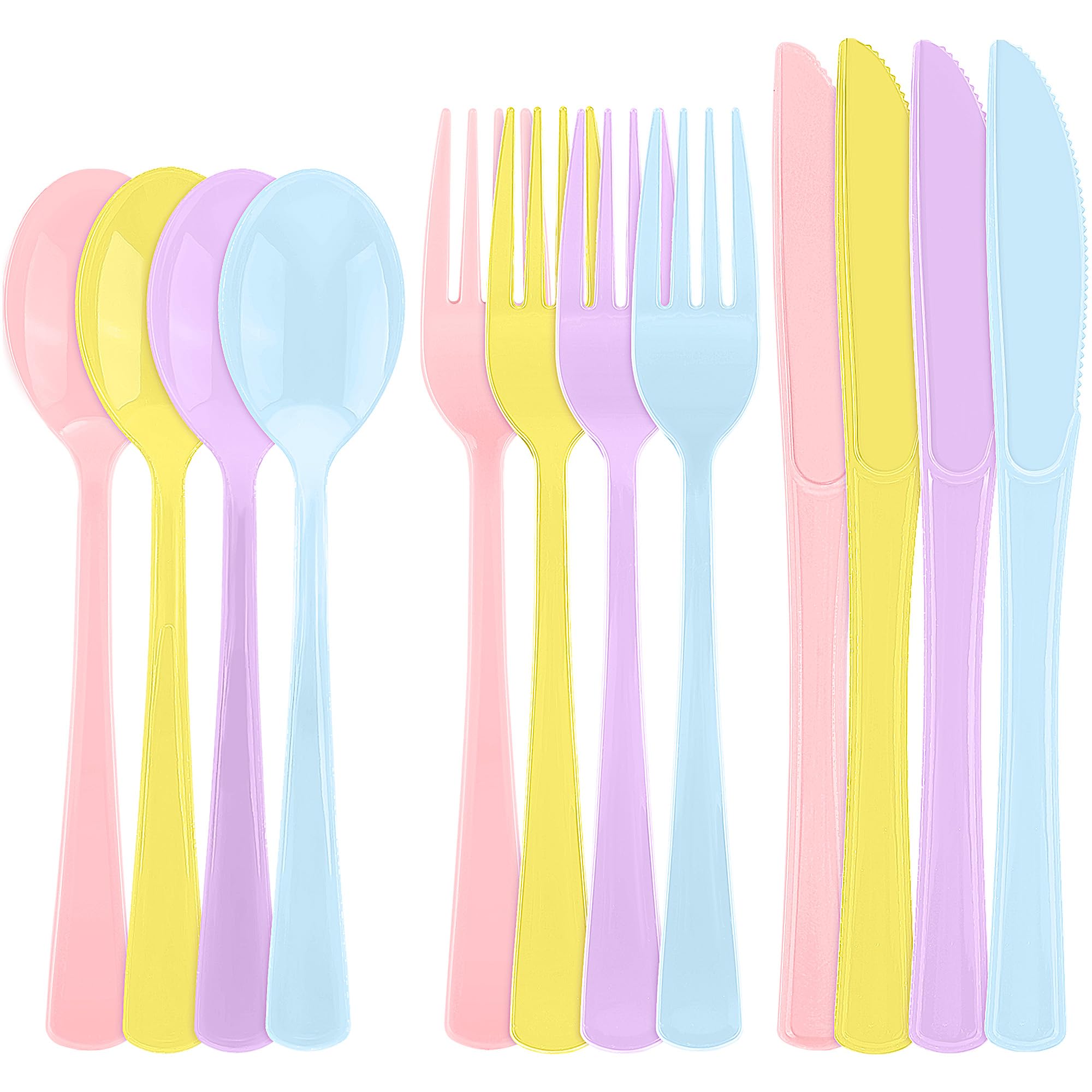 Kochorie 300 Pcs Pastel Plastic Silverware, Heavy Duty Plastic Cutlery Set