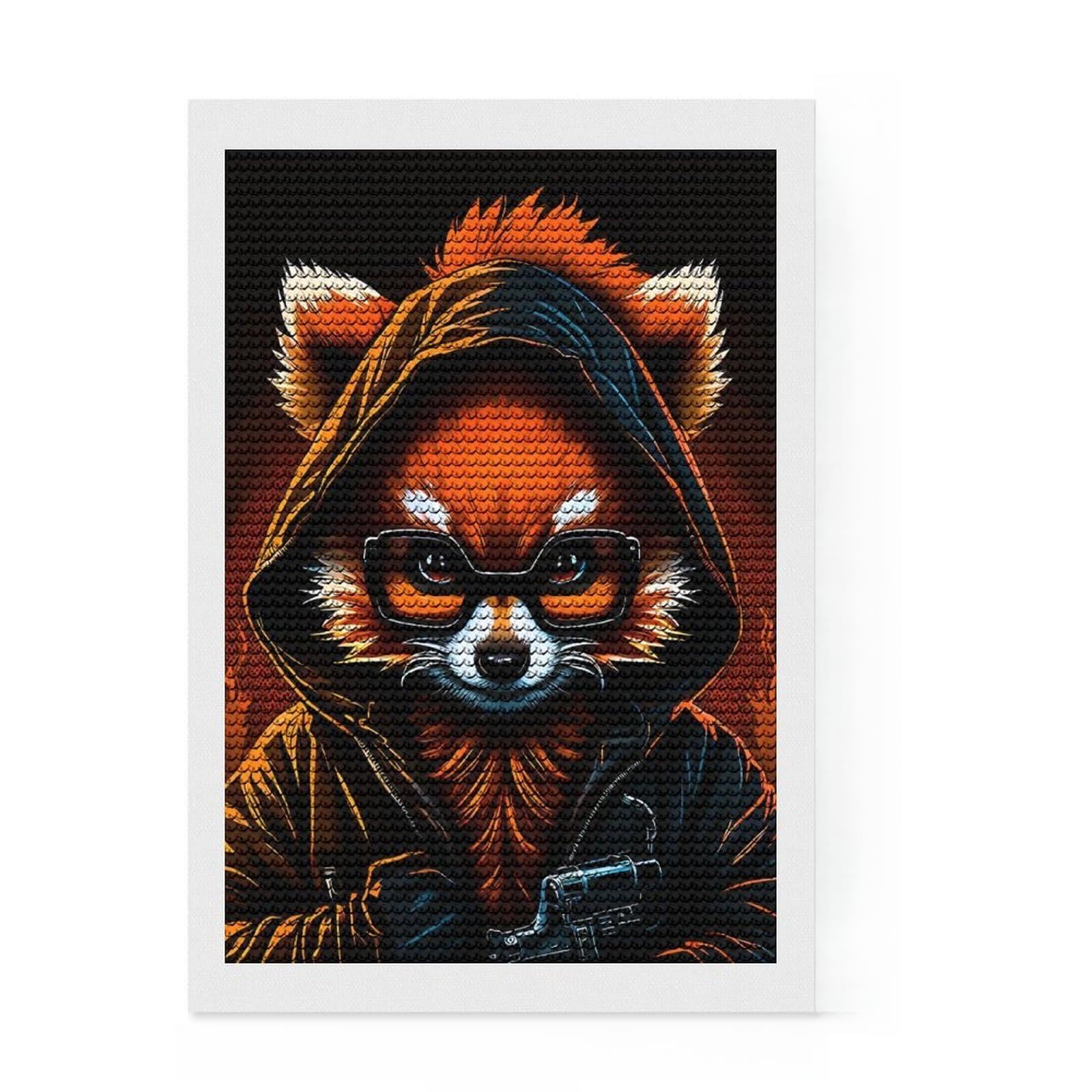Junmoney Red Panda Round Drill Diamond Painting 8"x12", Sparkling Round Gems, Creative Leisure Activity, Home Wall Decor