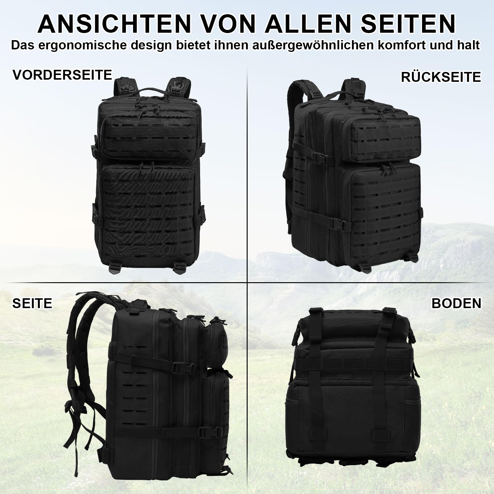 SHANNA Trekkingrucksack, Wanderrucksäcke Militärrucksack 45L Armee Rucksack MOLLE Assault Pack Taktischer Kampfrucksack für Outdoor Wandern Camping Trekking Angeln Jagd