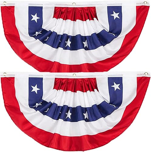 Miniatura 1 de Bandera plisada para abanico, paquete de 2 banderines de Estados Unidos, bandera patriótica de medio abanico con estrellas y rayas para decoración