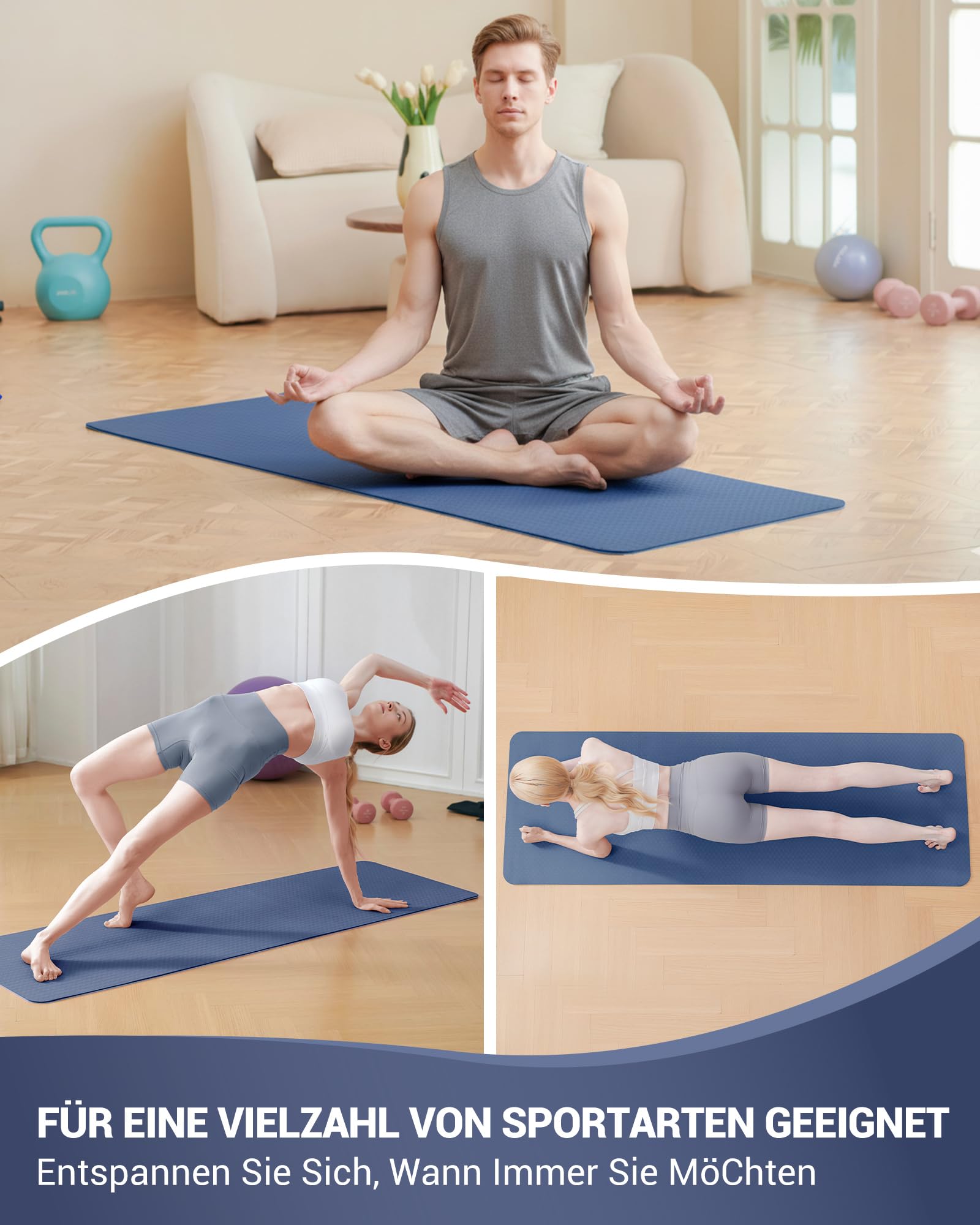 Good Nite Tappetini da Yoga da Donna Antiscivolo Con Superficie Testurizzata, Spessore 6 Mm, Con Cinghia Per Il Trasporto, Tappetino per Yoga, Pilates, Ginnastica (183 * 61 * 0,6 Cm)