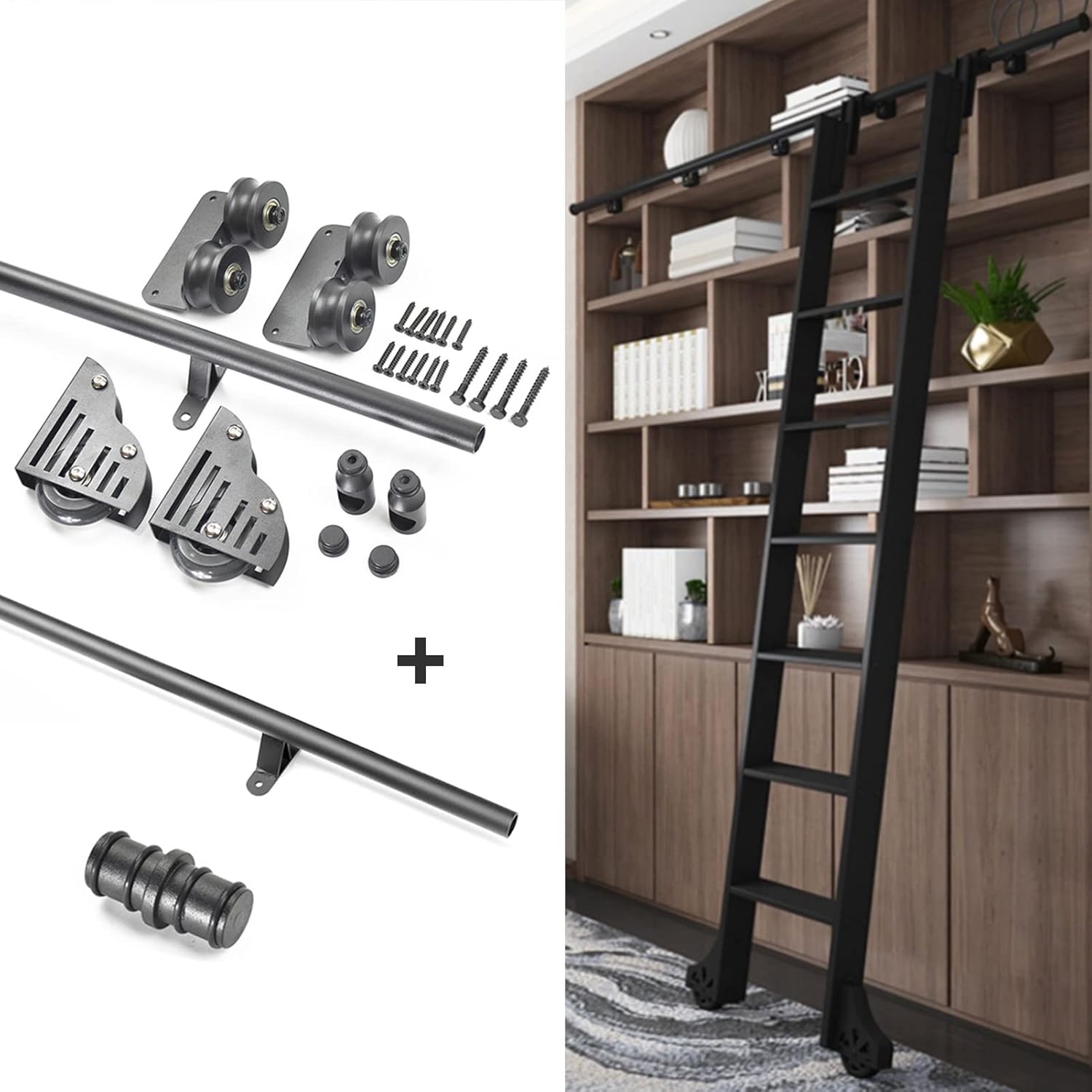 3.3ft-20ft Sliding Ladder Library Full Set Hardware Rolling Track + Extension Rail, Round Tube Mobile Ladder Track for Home/Indoor/Loft (No Ladder) (Size : 20ft/600cm Track kit)