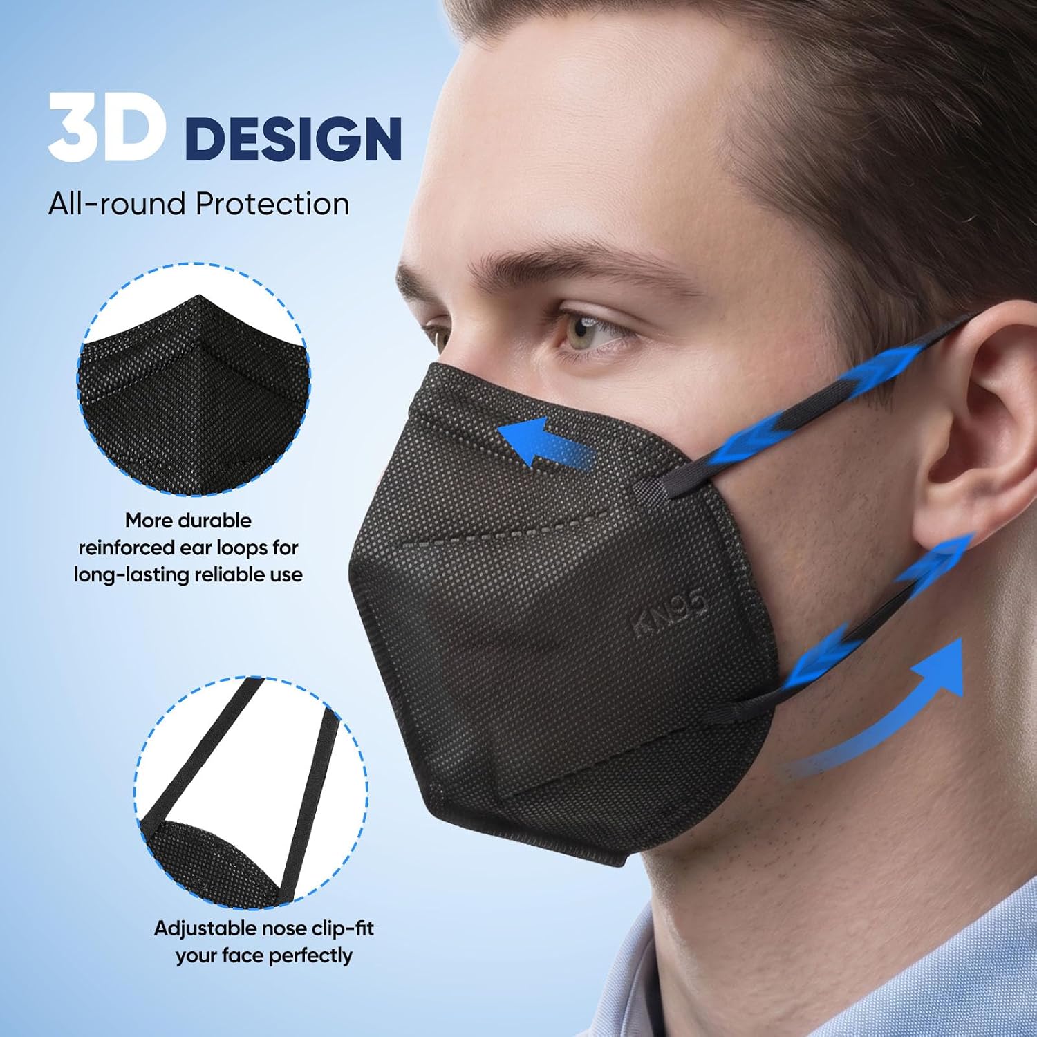 KN95 Face Masks 50 Pack Individually Wrapped 5-Layer Disposable Face Mask Black