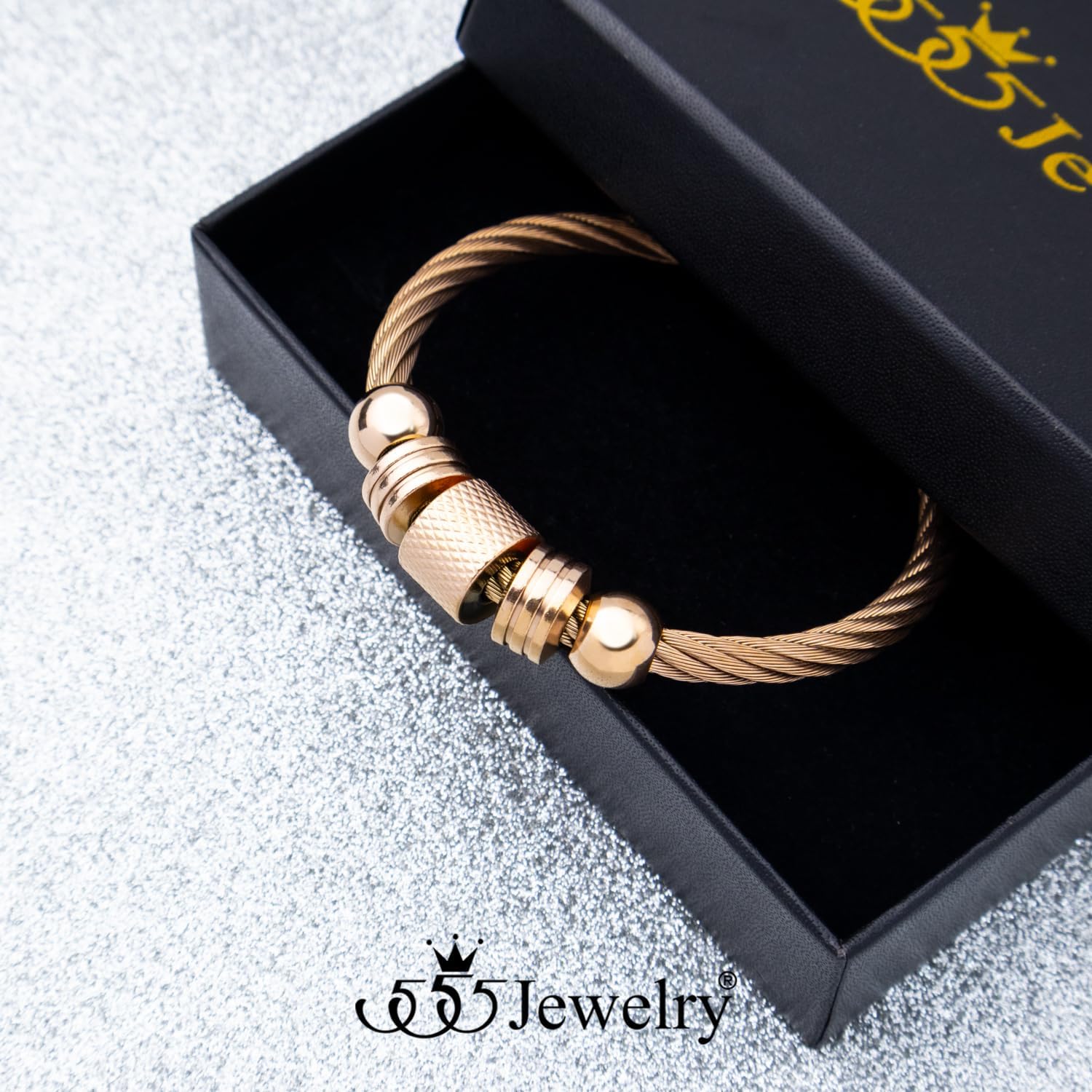 555Jewelry Mens Bracelet Stainless Steel Bracelets for Women Twisted Cable Cuff Bracelet for Men Bead Bracelet Open Cuff Bangles with Charms - Image 3