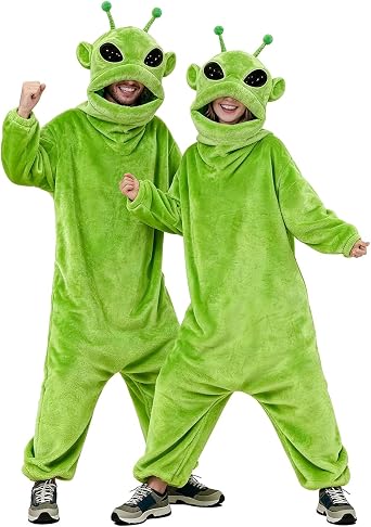 LZBXBXDA Alien Costume Adult, Alien Onesie Adult, Halloween Cosplay Pajamas Plush Loungewear for Women Men