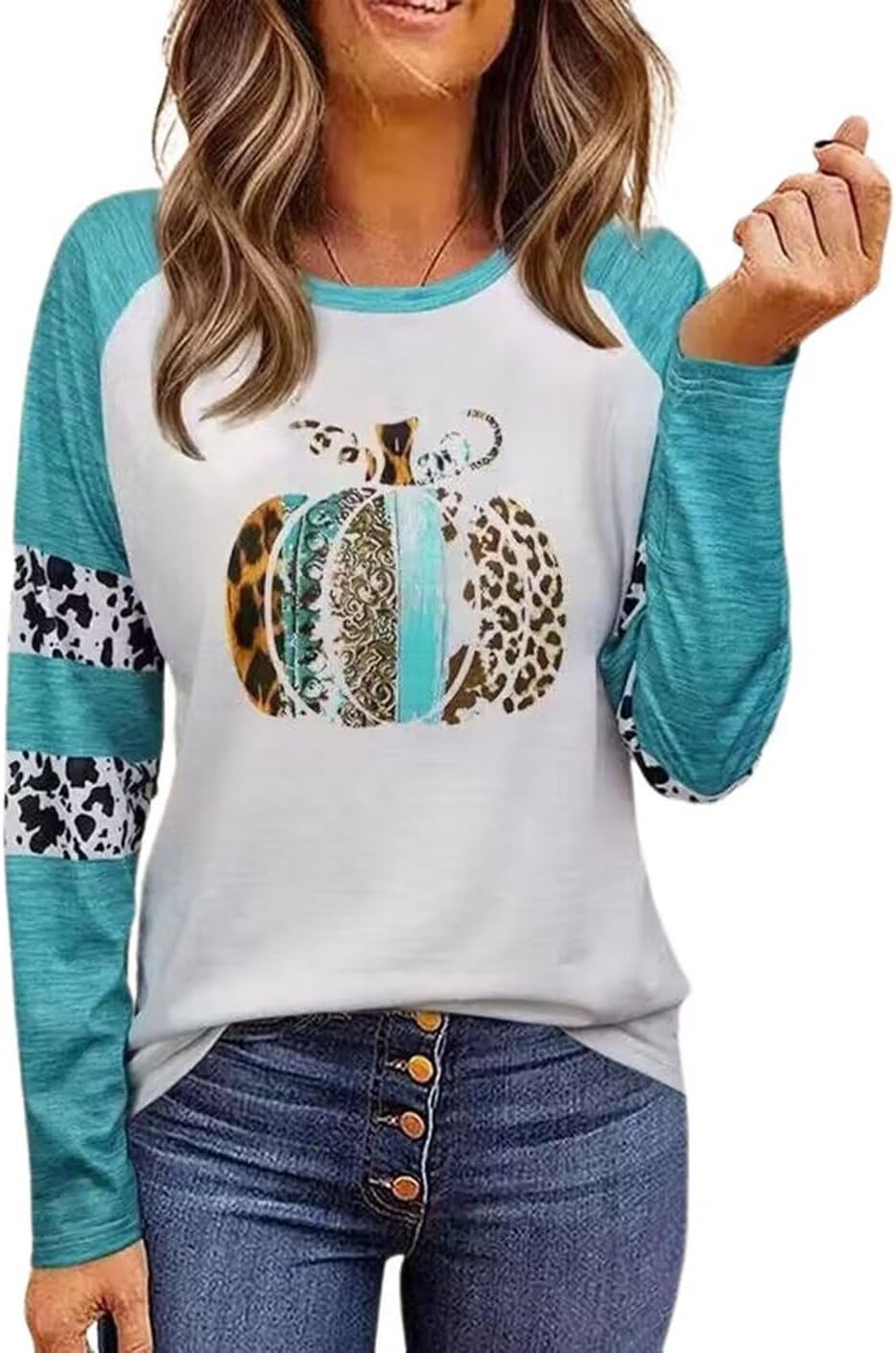 AIMITAGThankful Greatful Blessed Pumpkin Thanksgiving Shirt for Women Plaid Leopard Pumpkin Tops Raglan Baseball Tshirt