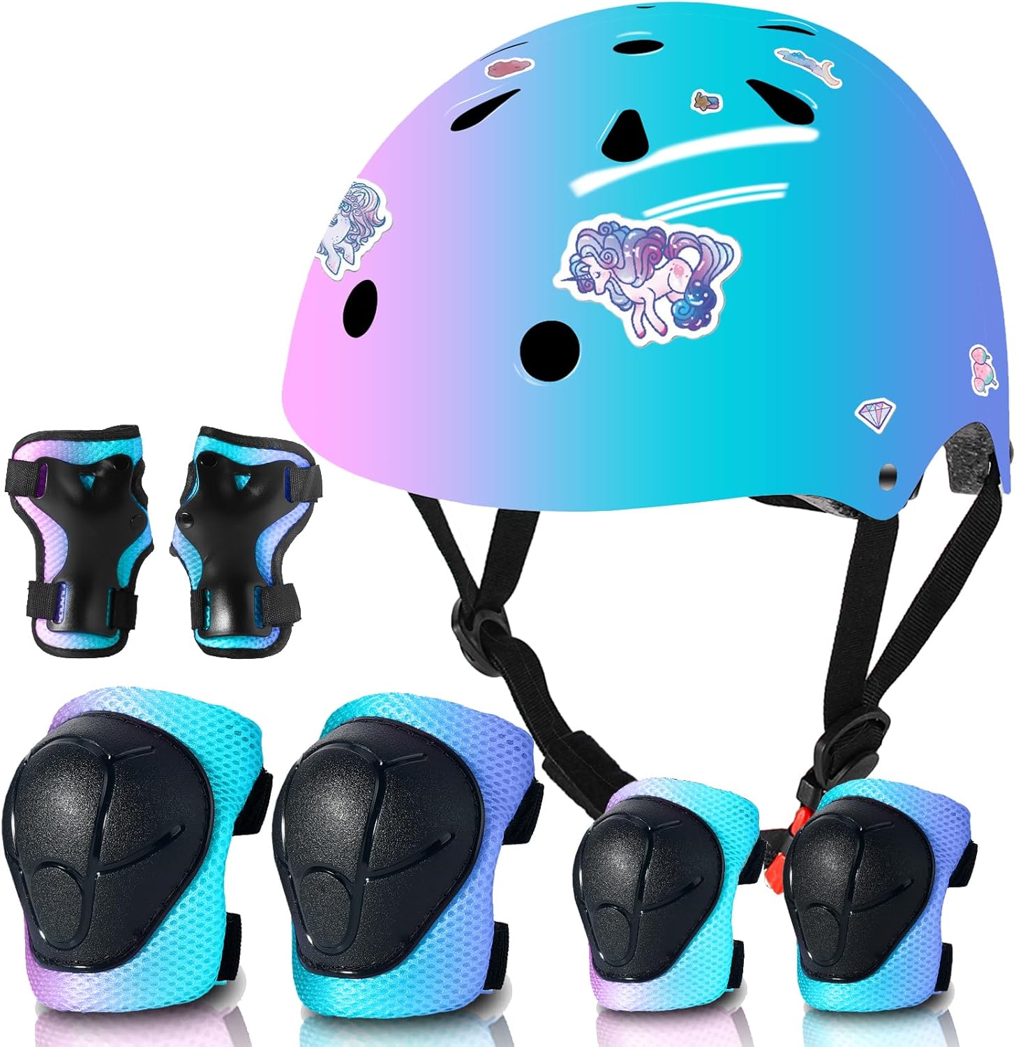 Adjustable Kids Toddler Helmet with Knee Pads,Elbow Pads & Wrist Guards,Bike Helmet for Ages 3-5,5-8,8-14,Boys & Girls Helmets and Pads Set for Skateboard,Skating,Biking,Cycling