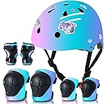 Adjustable Kids Toddler Helmet and Pads Set for 3-5,5-8,8-14+Ages,Skateboard Bike Helmet with Knee Pads,Elbow Pads & Wrist Guards for Boys & Girls,Fit for Skateboard,Skating,Biking,Cycling,Scooter