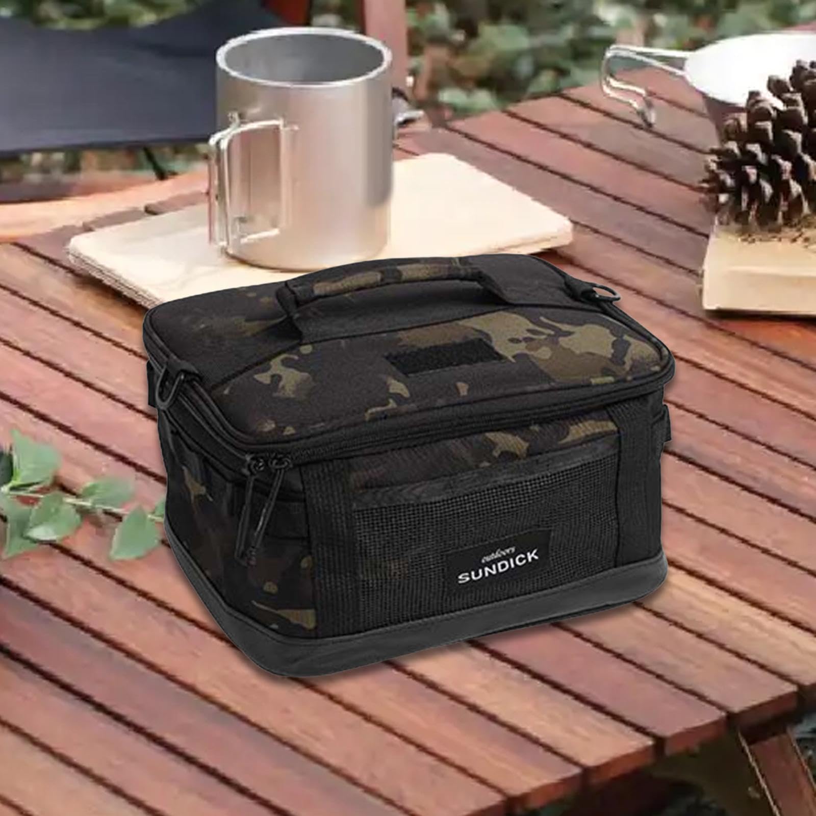 Bolsa de Almacenamiento para Camping Bolsa de Lona Organizador de Herramientas Estuche Portátil con Diseño Robusto para Fácil Acceso Adecuado para Gua, Negro con Patrones