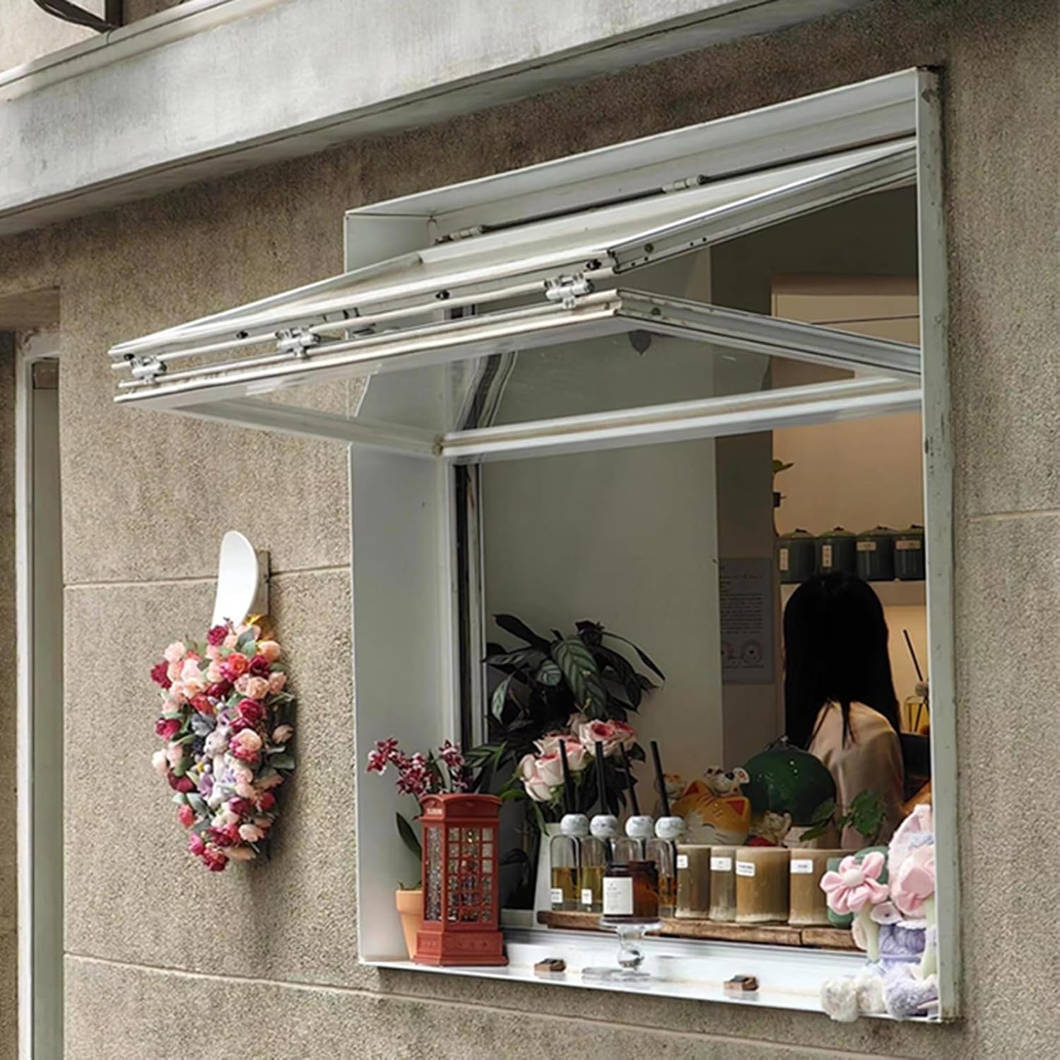 Aluminum Frame Concession Window Flush Mount Double Hung Window Upward Folding Window for Coffee Shop with Locking Handle Cake Serving Windows(27.56x27.56in)