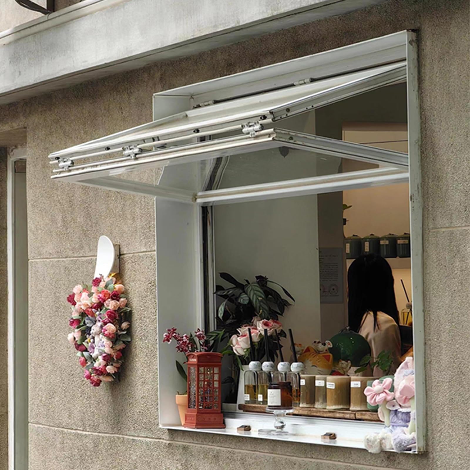 Ventana de Guillotina Empotrada Ventana de Concesión con Marco de Aluminio Ventana Abatible hacia Arriba para Cafetería con Manija de Bloqueo(100x120cm)
