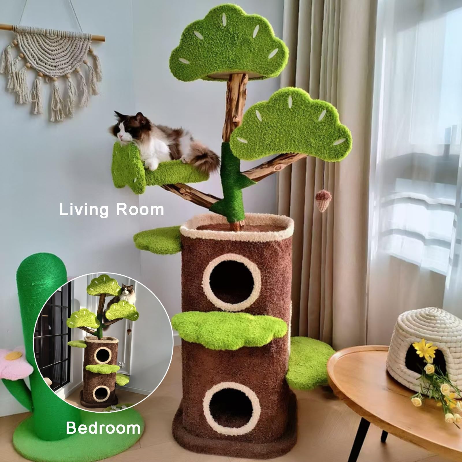 Casa Sull'albero Multifunzionale per Gatti Tiragraffi Casetta per Gatti in Legno Tiragraffi per Gatti Piattaforma Multi-Salto Tiragraffi Piastra di Base Ispessita Tiragraffi per Gatti