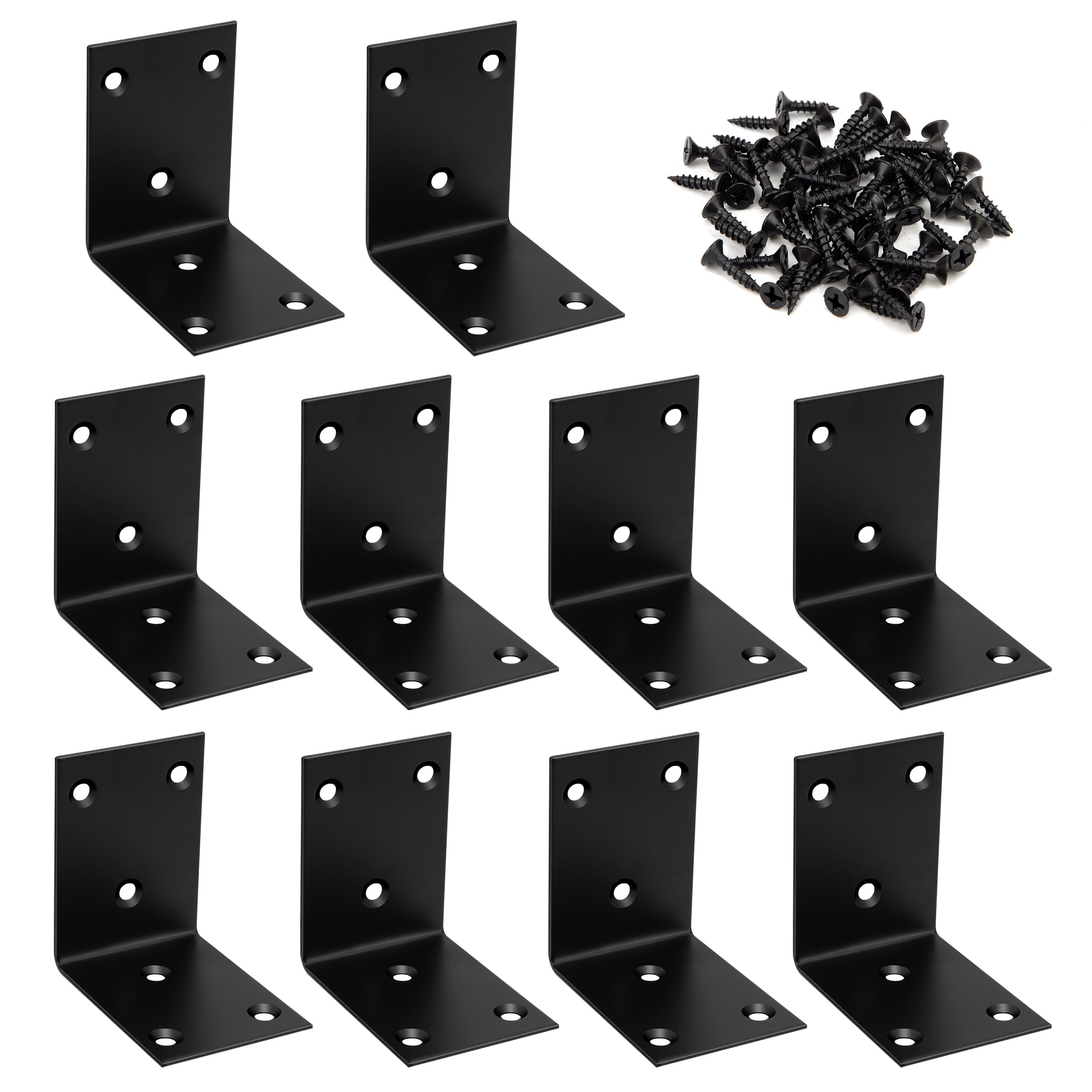 Soporte de Esquina Conector Angular Acero Inoxidable Estante de Ángulo en Forma L Corner Brace con Tornillos para Silla Mueble Ventana Negro 65*65*48mm 10 Piezas