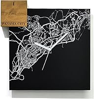 Vista 23 de Modern Wall Clock - Black Aluminum with Silver Fiber Laser Engraving - Square - Contemporary Design - Personalized City Map - Home Town - Location