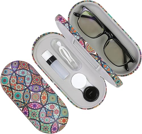Miniatura 12 de Estuche 2 en 1 para Lentes de Contacto y Anteojos para Mujeres, Hombres y Niños, Estuche Duro Portátil de Doble Cara para Anteojos de Viaje con
