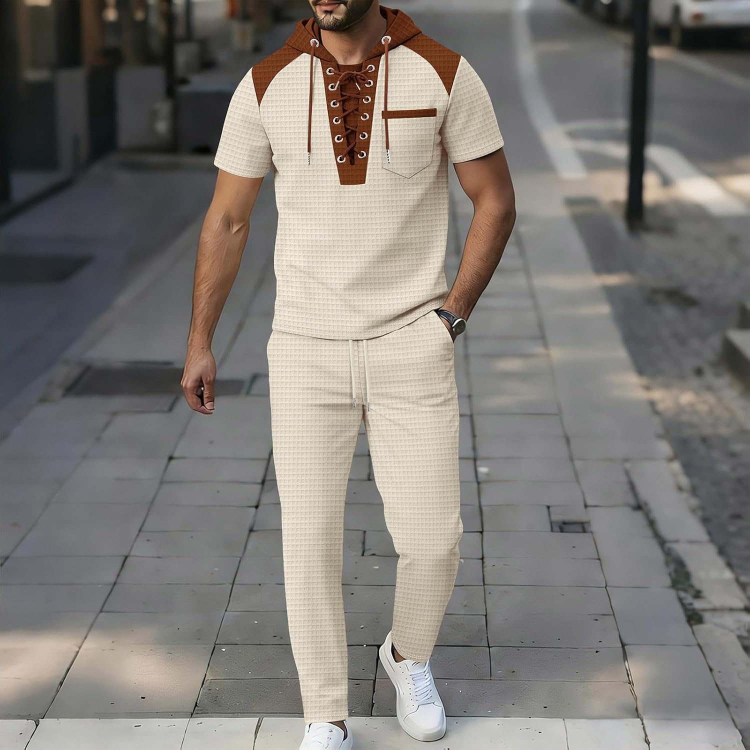 Men's Hoodies Joggers Tracksuit 2 Piece Sets Hooded Sportswear | Short Sleeve Hoodie Tops and Sweatpants Two Piece Outfits Workout Sweatsuits for Men Running Clothes