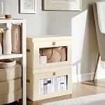 DIMJ Large Closet Storage Bins with Lid - 2 Pack Decorative Collapsible Storage Box with Handles & Clear Window for Clothes, Stackable Basket Organizer Living Room,Bedroom,Office, Beige