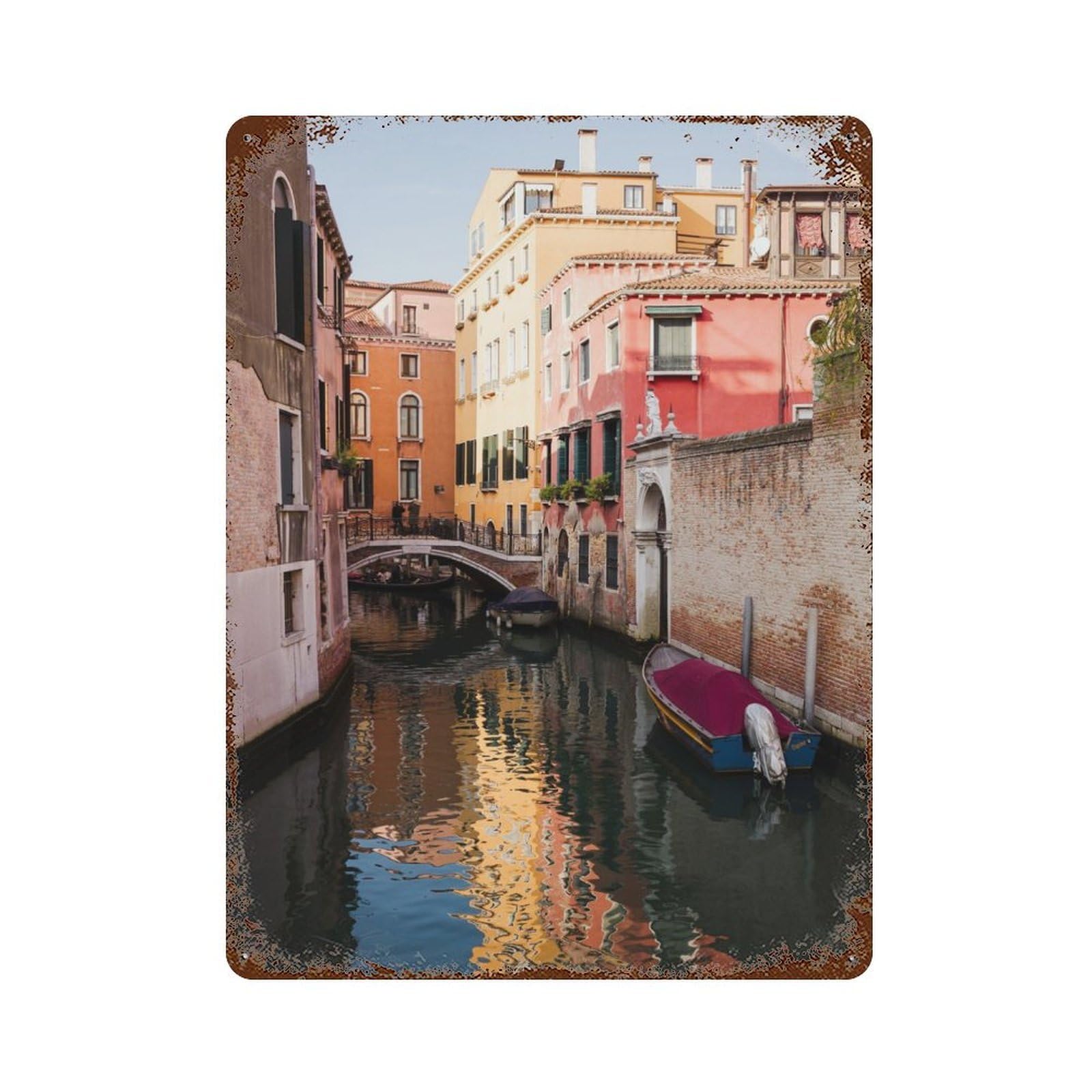 Decorative Tin Sign Canal at Sunset in Venice 15.7"x11.8", Novelty Wall Decor for Shed, Workshop And Garage Wall Decor