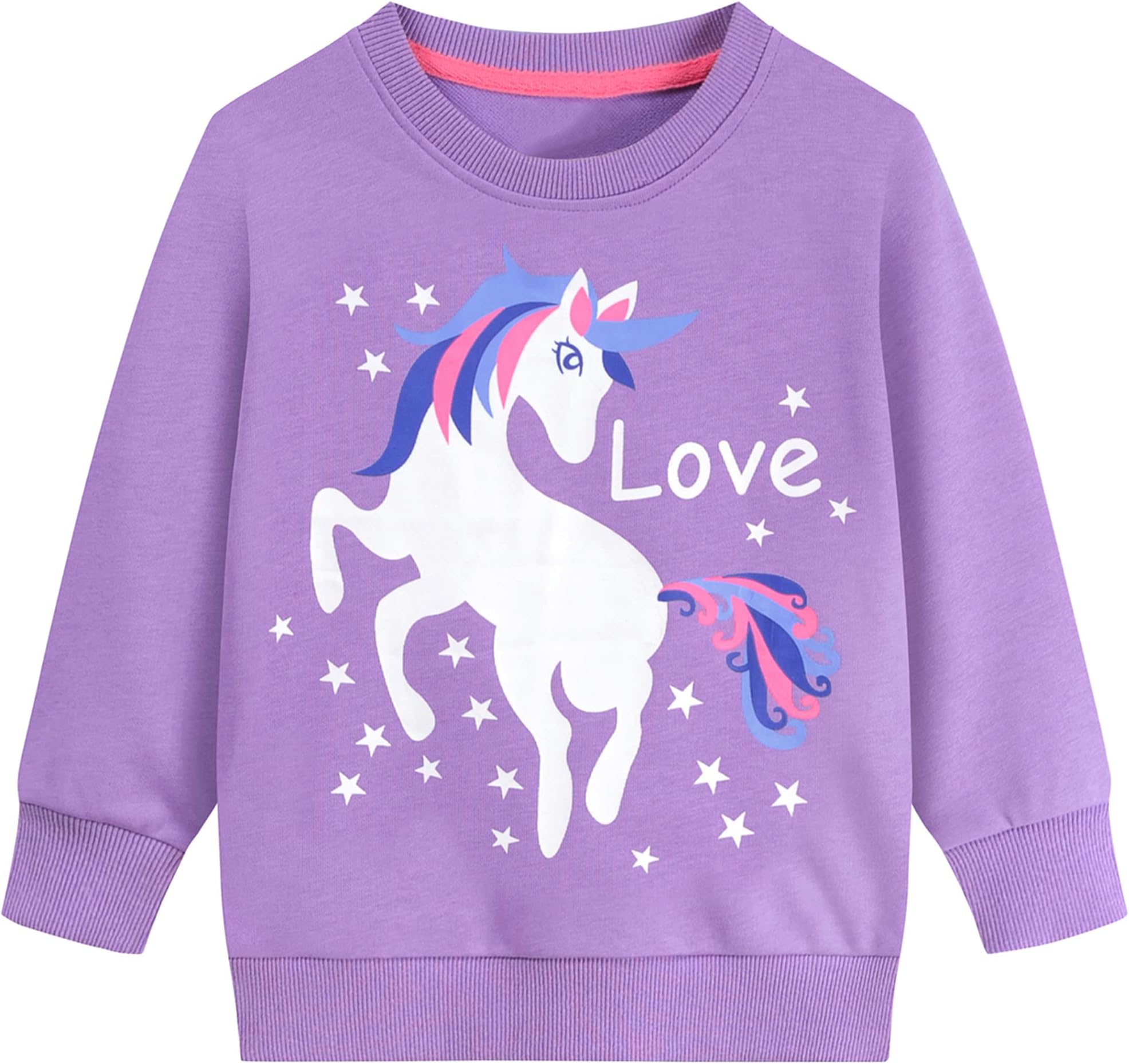 Baby Girls Unicorn Sweatshirt Jumper T-Shirt Cute Long Sleeved Tops Casual Cotton Tee Shirts Kids Toddler Clothes Age 4-5 Years, Unicorn/Purple