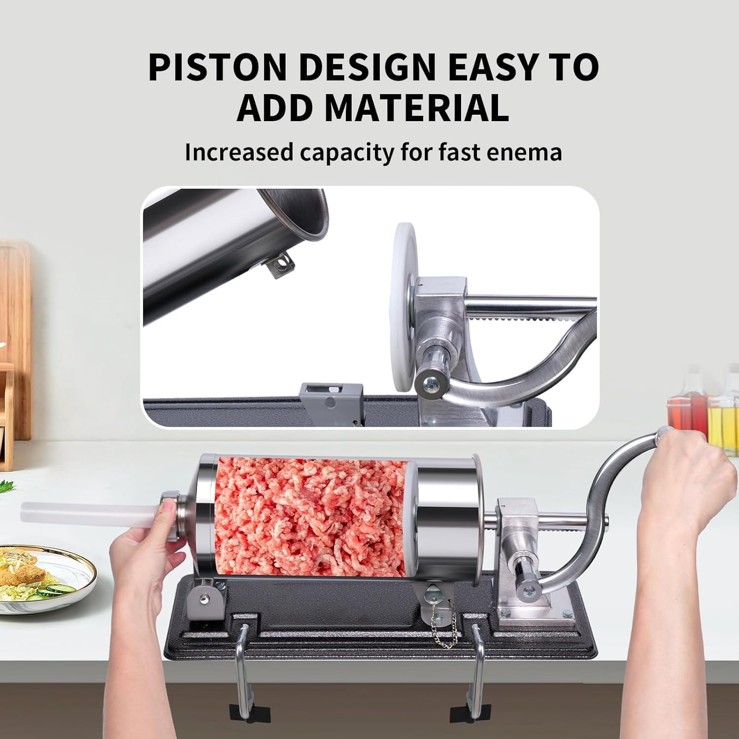 Stainless Steel Manual Sausage Stuffer Machine with 4 Nozzles - Ideal for Hot Dog, Bratwurst, and Meat Filling - Perfect for Home