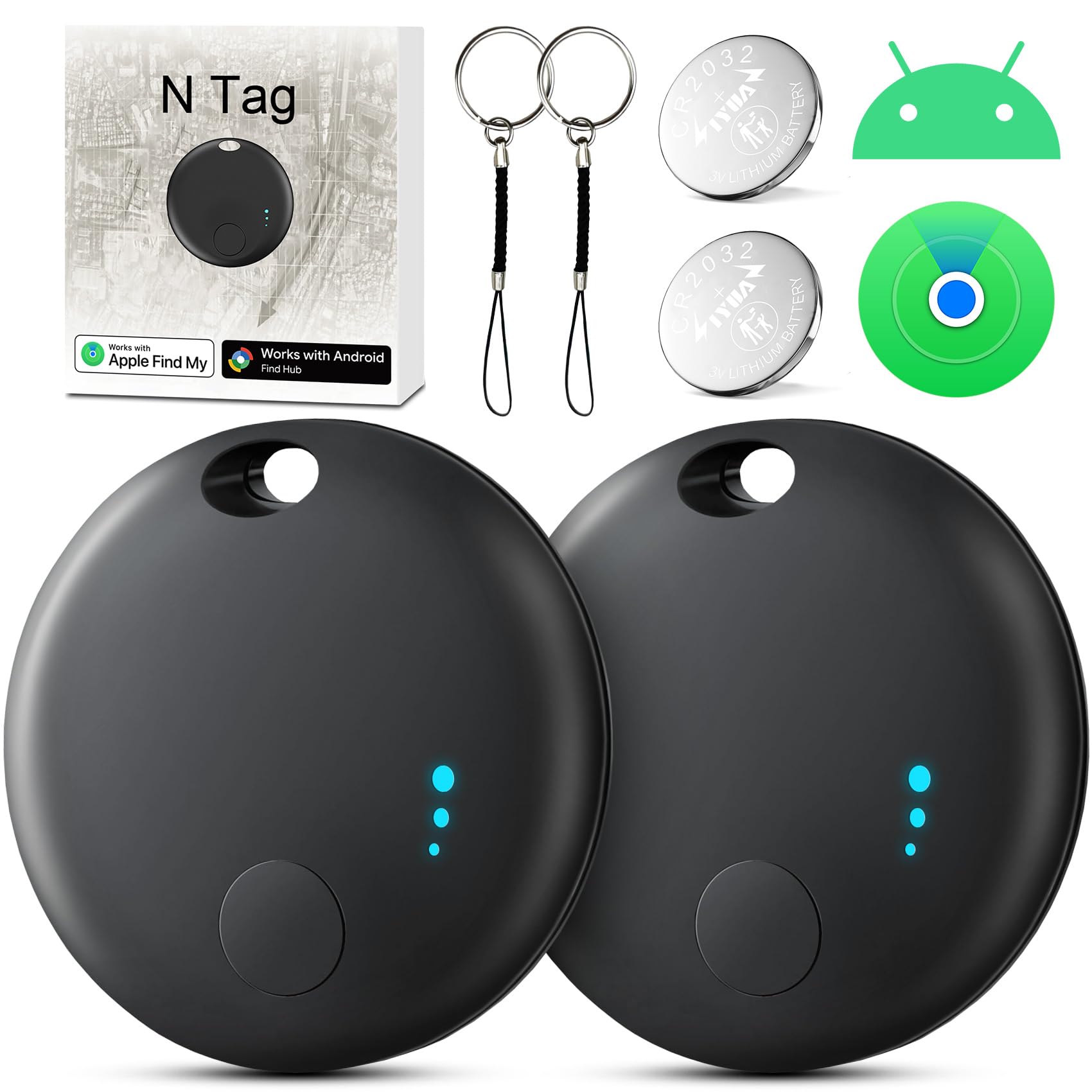 Air Tags Android, Apple e Android Smart Tracker Tag, Bluetooth Localizzatore Trova oggetti Compatibile con Apple e Google Funzioni Trova Dov'è, Localizzatore Chiavi per Borse, Bagagli, Zaini (Nero)