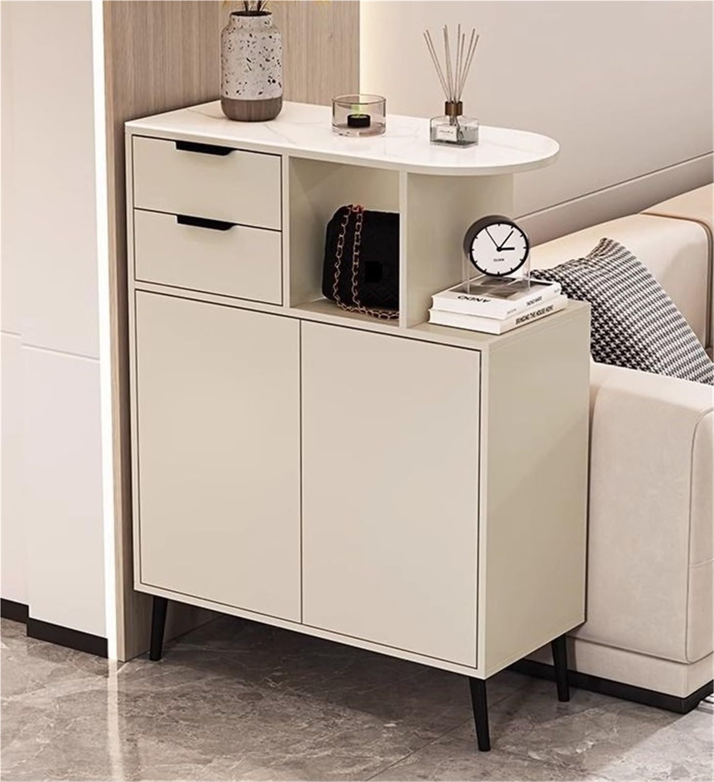 SDCFFC Shoe Cabinet with Drawer Wooden Free Standing Shoe Racks with Adjustable Shelves Narrow Flap Drawers for Shoe Storage in Entryway Hallway Living Room,Freestanding Organizer