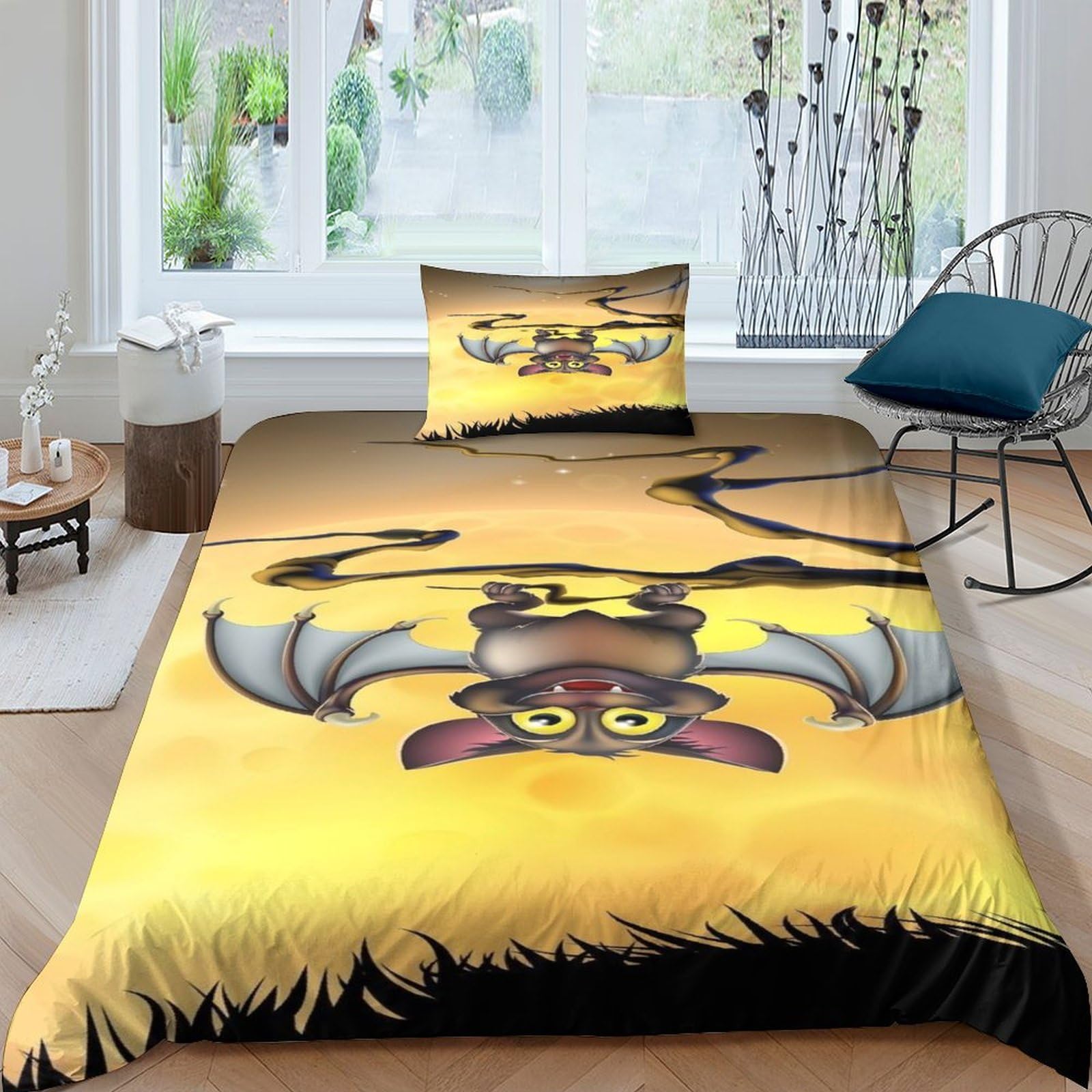 Parure de lit animal chauve-souris en microfibres 3D avec couette 135x200cm pour enfant
