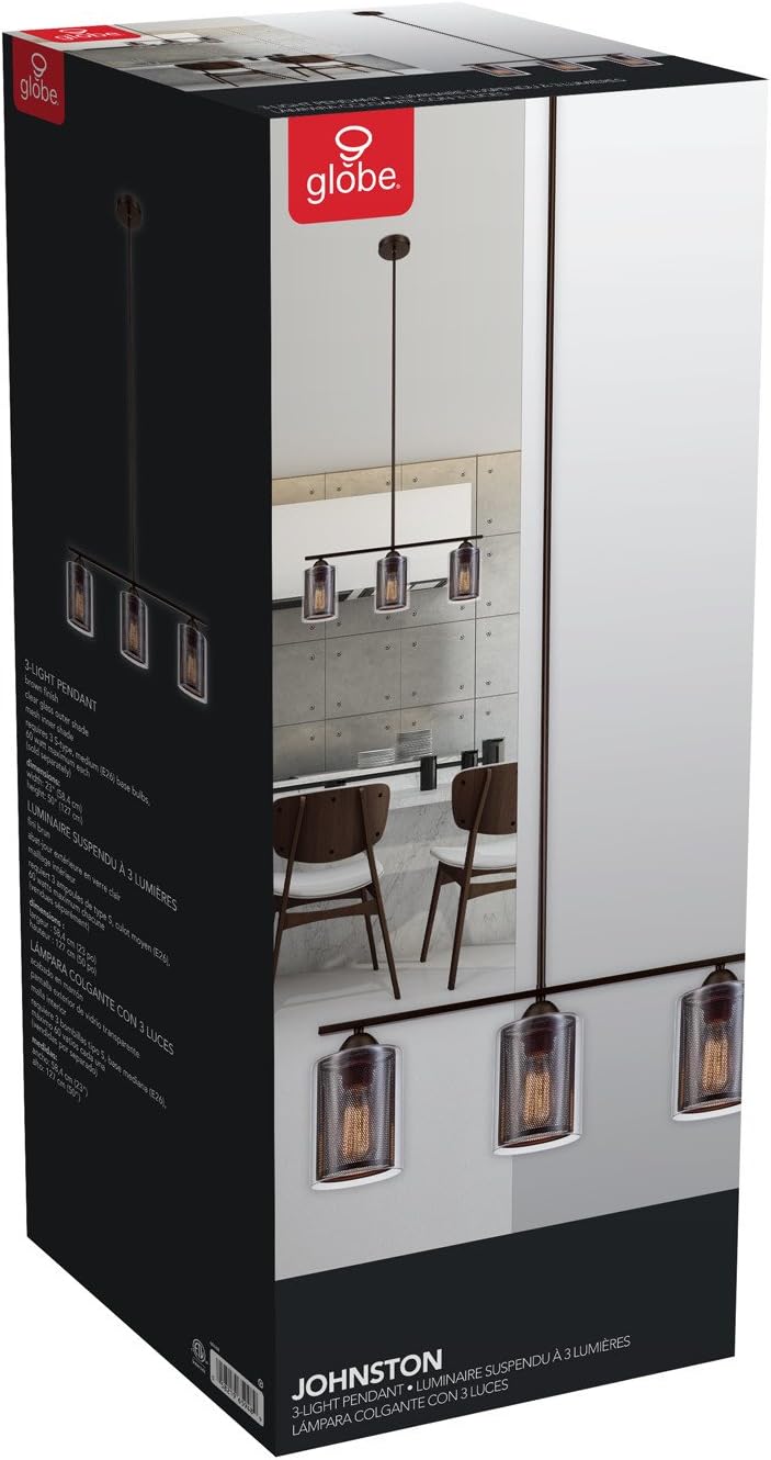Lіmіtеd Stосk Globe Electric 65948 Johnston 3-Light Finish, Clear Glass Outer Mesh Inner Shades, Pendant, Brown