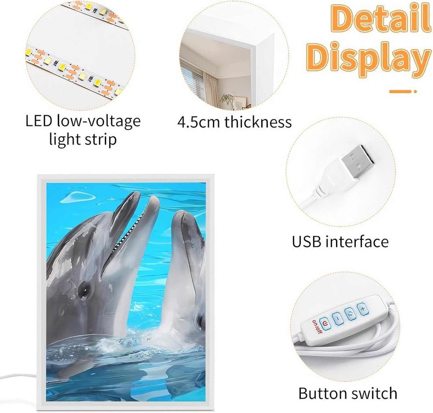 Cool Dolphin Vanity Mirror Portable Lighted Beauty Mirror 3-Color Lighting Dimmable LED Lighted Makeup Mirrors Decoration Desk Mirrors for Vanity Desk Tabletop image 4