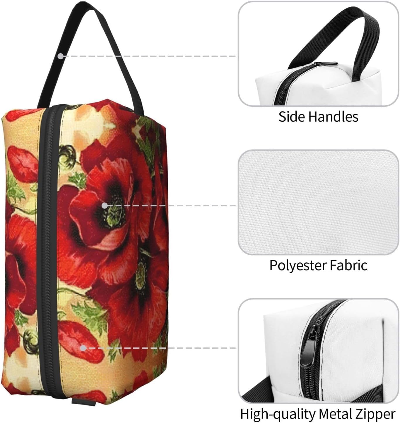 Grande Beauty Case da Viaggio con Fiore di Papavero Rosso - Organizer per Trucchi Versatile da Appendere, Adatto A Donne E Uomini, Design Spazioso per Un Facile Imballaggio E Viaggi Eleganti