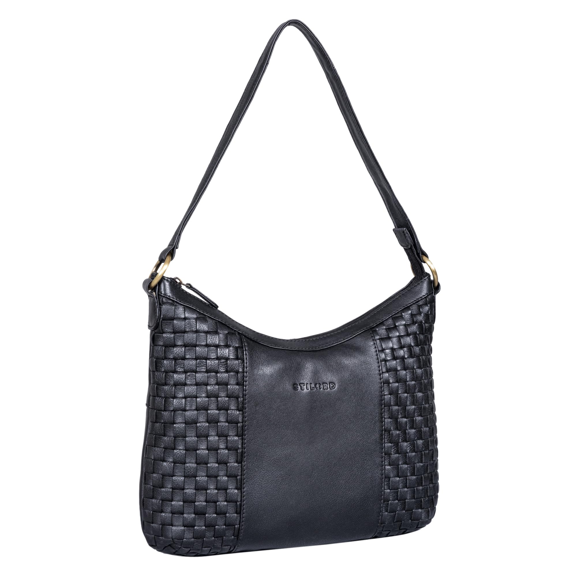 STILORD Katharina Elegante Bolso de asa de Piel Tejida con Bandolera Desmontable Bolso de Noche Bolso de Viaje de Piel auténtica Color:Negro