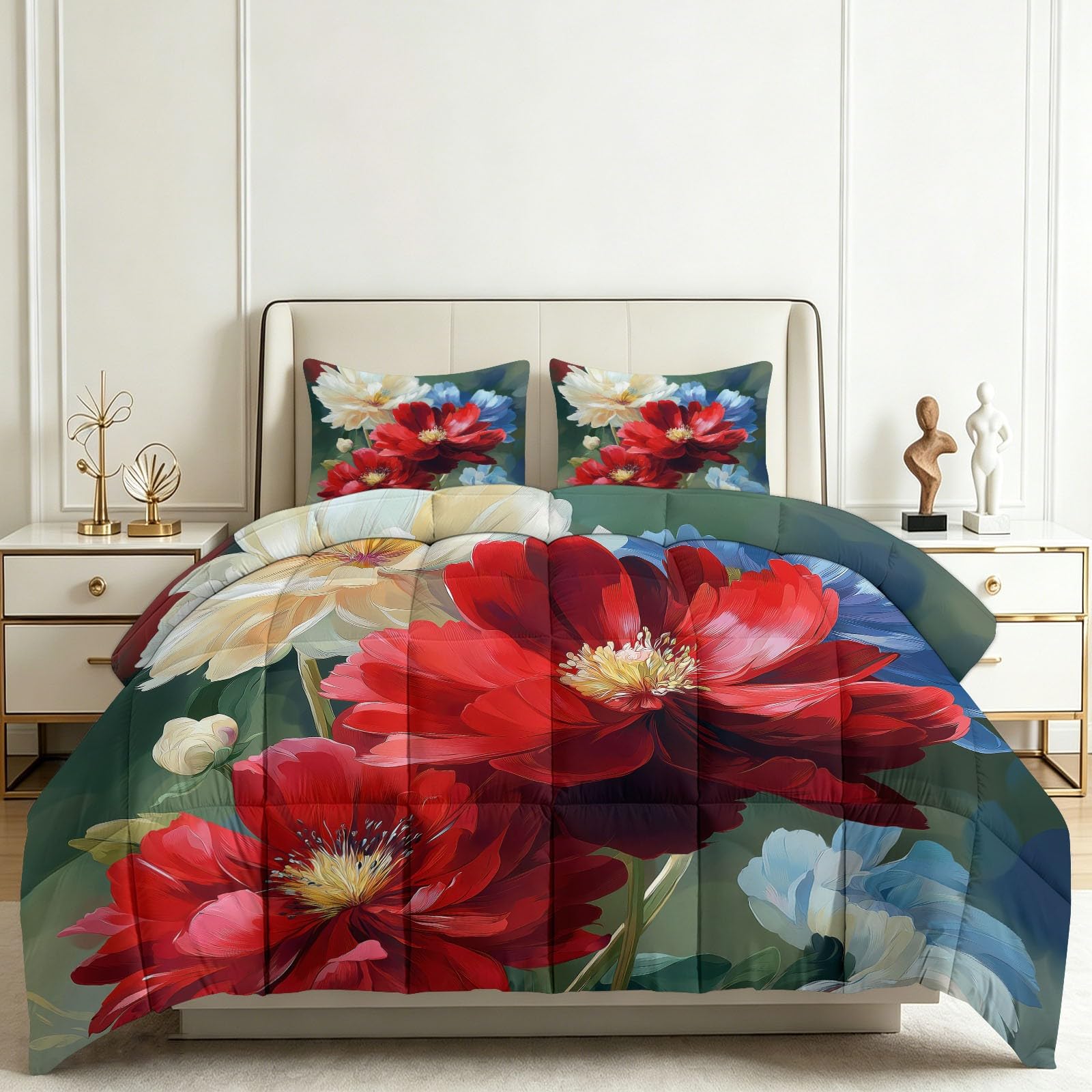 Couette traditionnel réversible 260x220 cm avec taies d'oreiller 4 saisons douce
