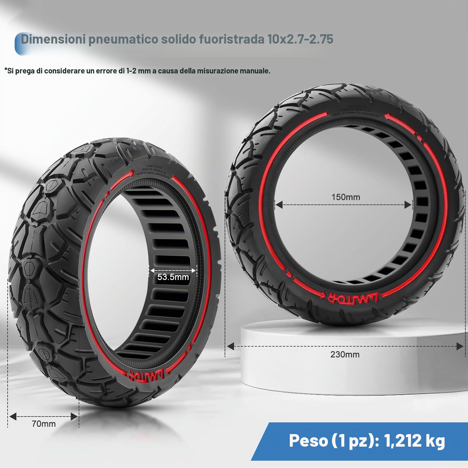 10x2.70-2.75 Ruota Piena Monopattino Elettrico, Gomma Piena Monopattino 10 Pollici, 70/65-6.5 Ruote di Ricambio Antiforatura, 255x70 Off-Road Ruote Monopattino Elettrico (Fessura 53.5), 1PCS