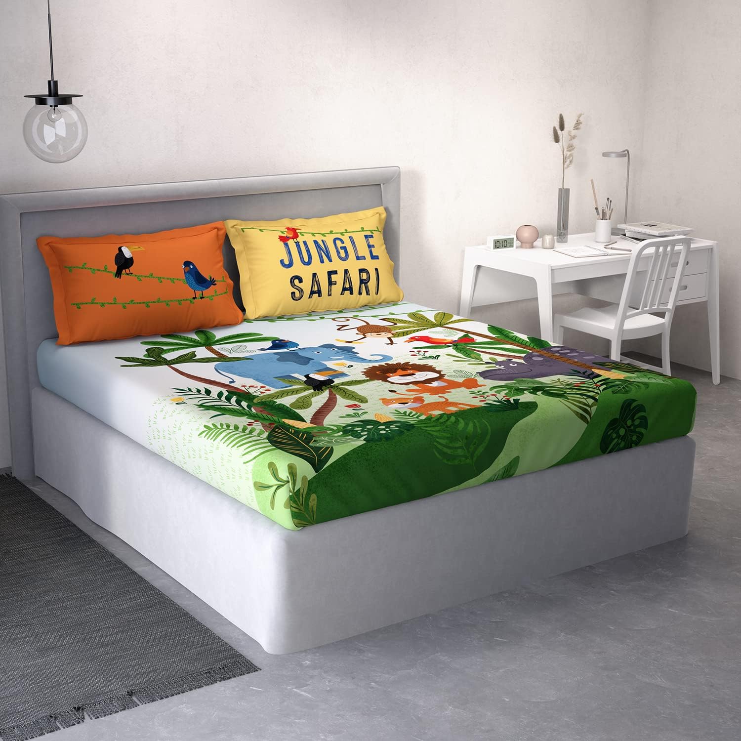 Ddecor Cotton Double Bed Sheet Set with 2 Pillow Covers (254 CM X 274 CM, Green) Digital Print Conversational, 136TC GSM