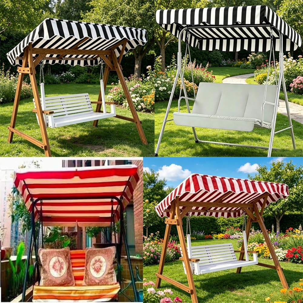Générique Toit De Rechange De Balançoire Extérieur, Toit De Remplacement pour Balancelle Jardin 191x120 249x185cm Toile De Rechange Balançoire Imperméable(Green White,142x120cm/56x47in)