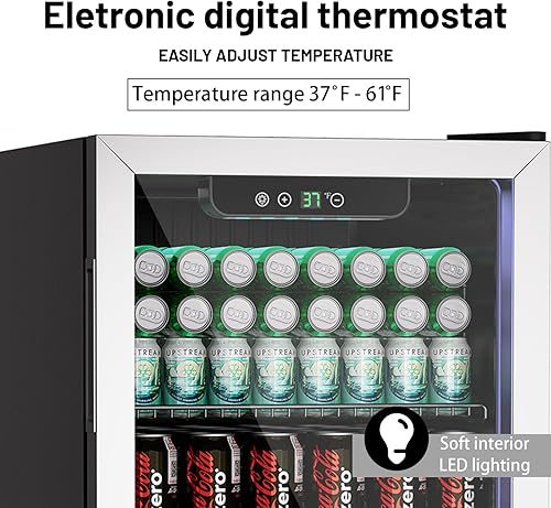 Miniatura 4 de Refrigerador de bebidas de 3.0 pies cúbicos, 105 latas, puerta de vidrio, para refrescos, cerveza o vino, para oficina o bar, con estantes