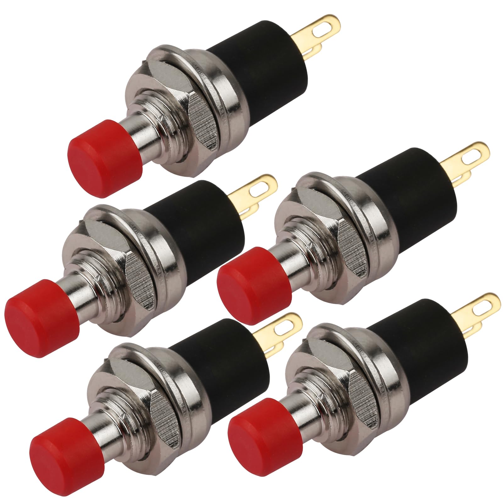 CLDIY 5Pcs Selbstsperrende SPST Verriegelung Art Dash ON/OFF Roter Drucktastenschalter AC 250V/3A