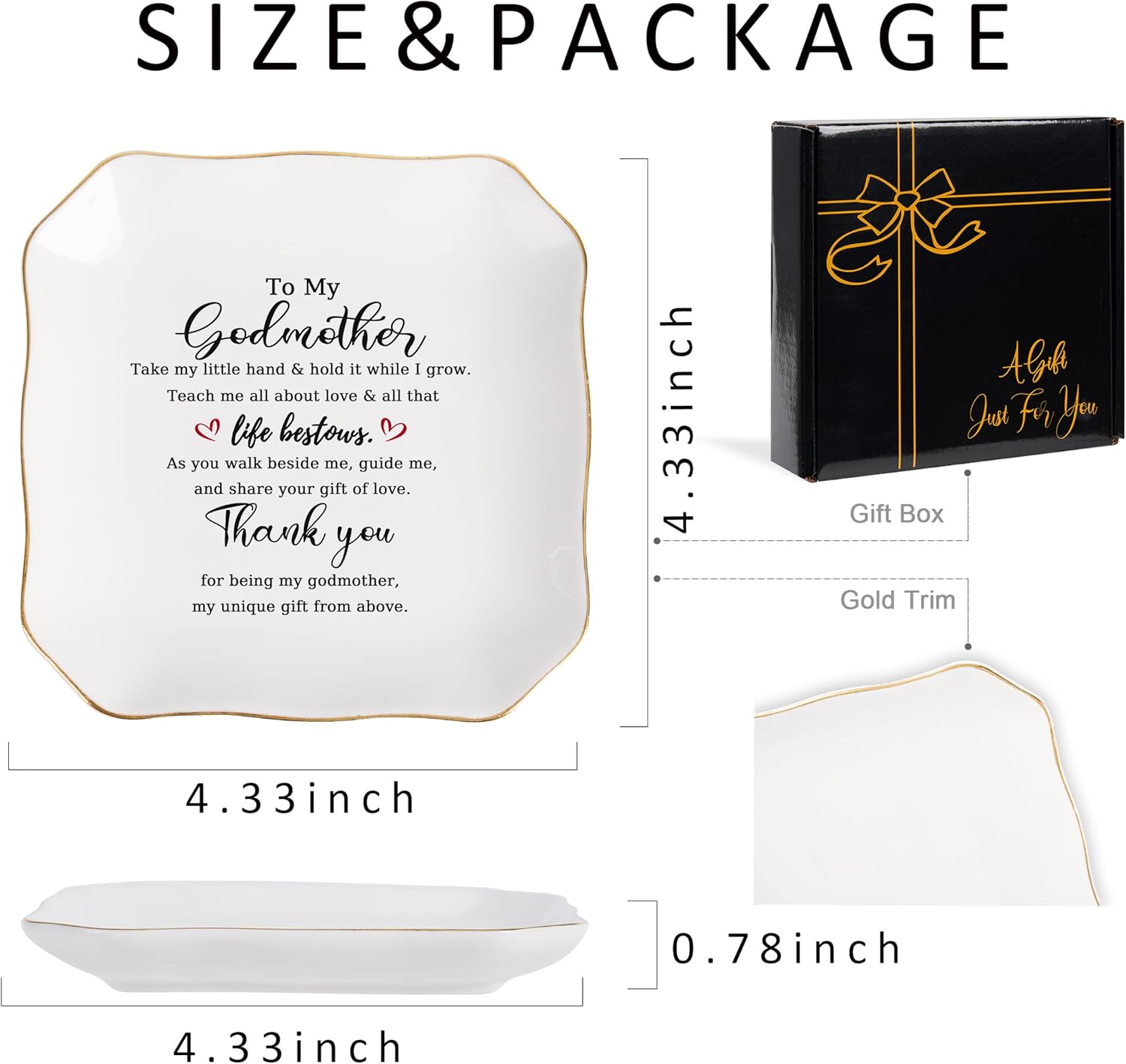 Godmother Gift Trinket Dish Jewelry Tray - To My Godmother Christmas Valentines Mother's Day Birthday Gifts for Godmother from Goddaughter, Madrina Gifts - Thank You for Being My Godmother - Image 5