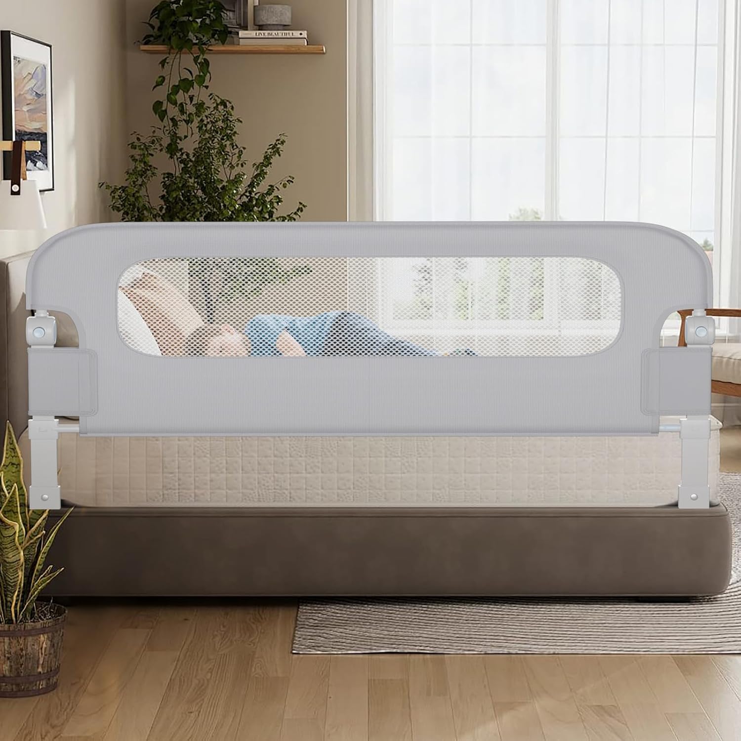 Baby Bed Rail Guard for Toddlers - 78" Toddler Bed Rails for Twin, Full, Queen, King Bunk Size Bed Swing Down Bedrail Extral Tall Child Safety Side Railing Guards for Kids Gray