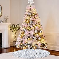 Vista 6 de Falda de árbol de Navidad plateada de 36 pulgadas, falda de árbol de Navidad con lentejuelas brillantes, decoraciones de Navidad con purpurina
