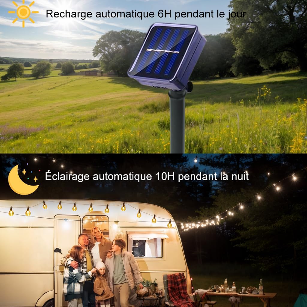 Guirlande Lumineuse Solaire 22m - 150 LED Blanc Chaud - IP65 étanche - 8 Modes - Idéale Jardin, Terrasse, Fêtes - 2
