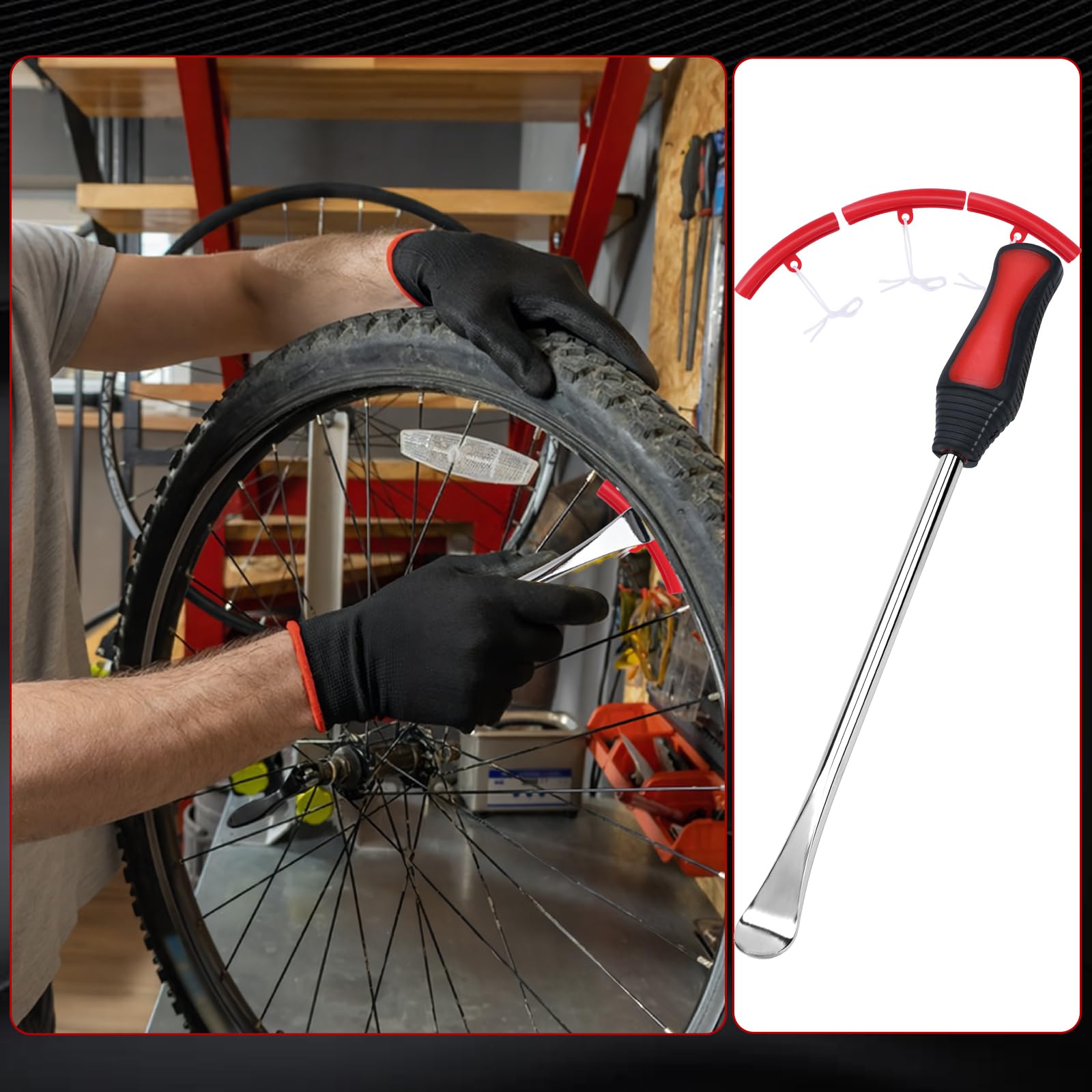 29 Pezzi Leva A Cucchiaio in Acciaio Kit, Leva di Montaggio per Pneumatici, Smontagomme Moto con 3 Protezioni per Cerchi, 10 coperchi valvole, per Pneumatici di Moto, Bici, Automobili