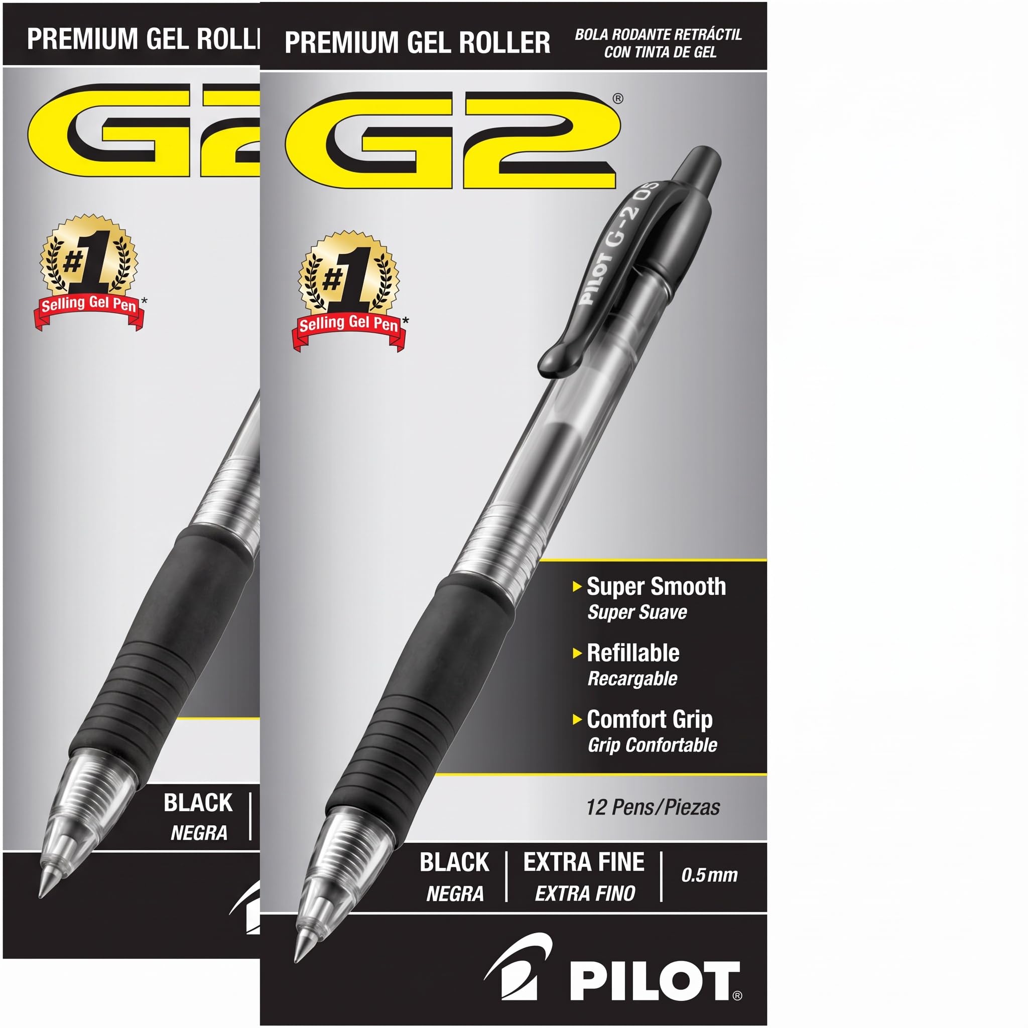 PILOT G2 Premium Gel Roller Pens, Extra Fine Point 0.5 mm, Gel Pens Black Ink, Ideal for School, Journaling &amp; Office Writing, 12 Count (Pack of 2)