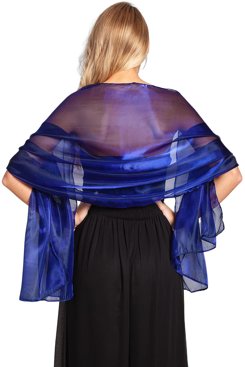 Central Chic Women's Navy Silky Iridescent Wrap Stole Shawl For Weddings Bridal Bridesmaids Evening Wear Prom & Parties (Navy)