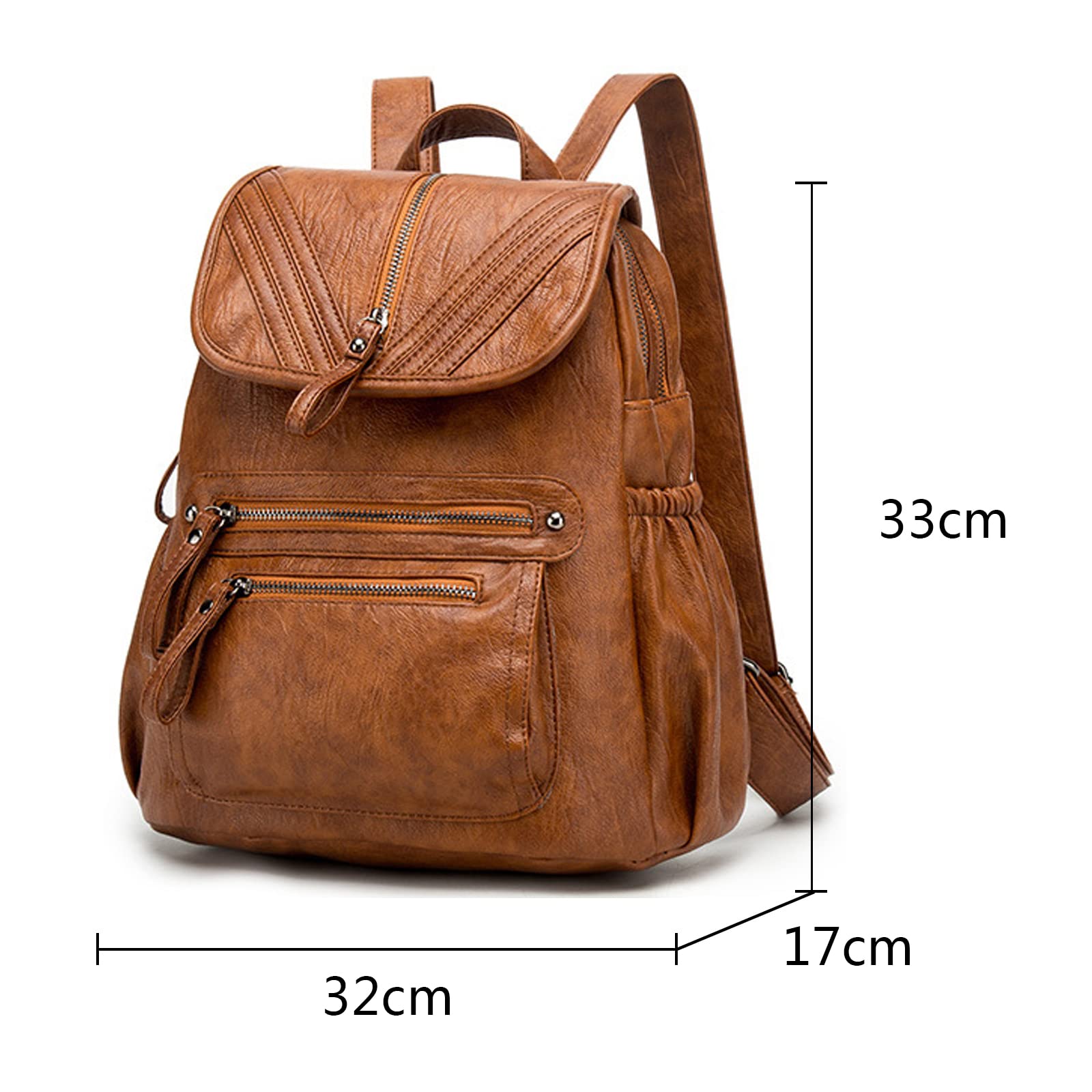 Mochila Mujer Cuero Impermeable Mochilas Señoras Moda Grande capacidad Casual Escuela Viaje Bolsa Marrón