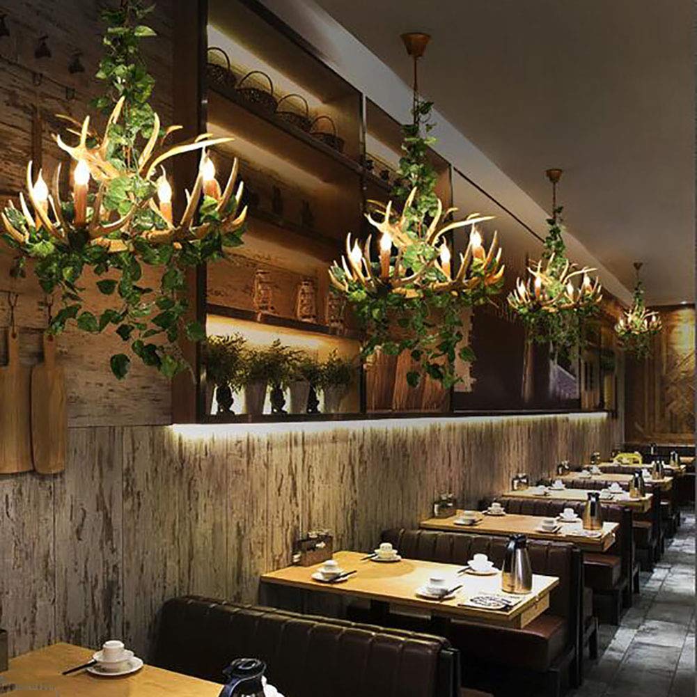Sala Da Pranzo Decorazione Music Bar Soggiorno Camera,E14 Pianta Antler Resina Lampadario Illuminazione,Creatività Personalità Stile Industriale Retro Durante l'Illuminazione-Pianta verde 4 testa