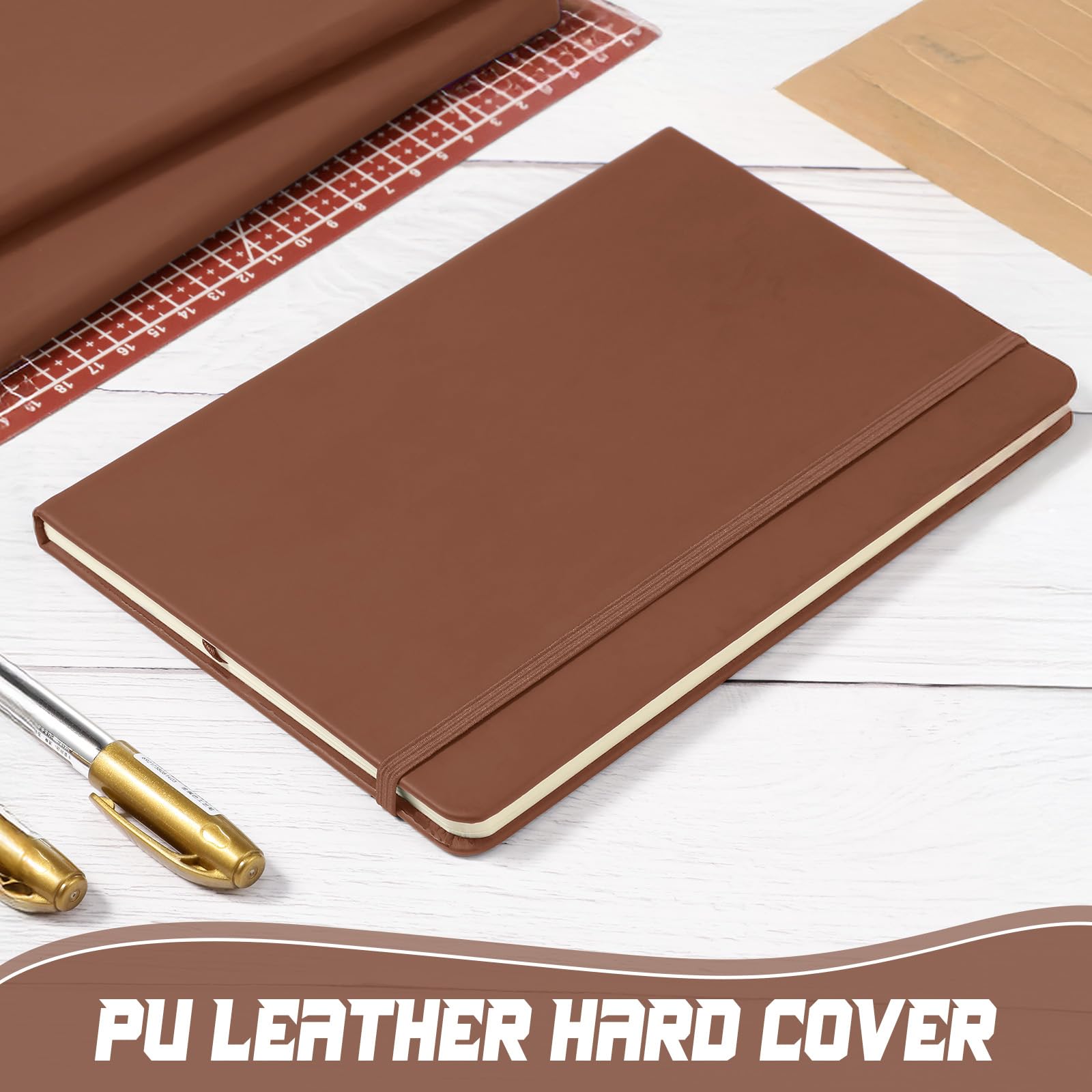 Honoson Lot de 20 carnets de notes lignés A5 à couverture rigide de 14 x 21 cm avec bande élastique pour la maison, le bureau, l'école (marron)