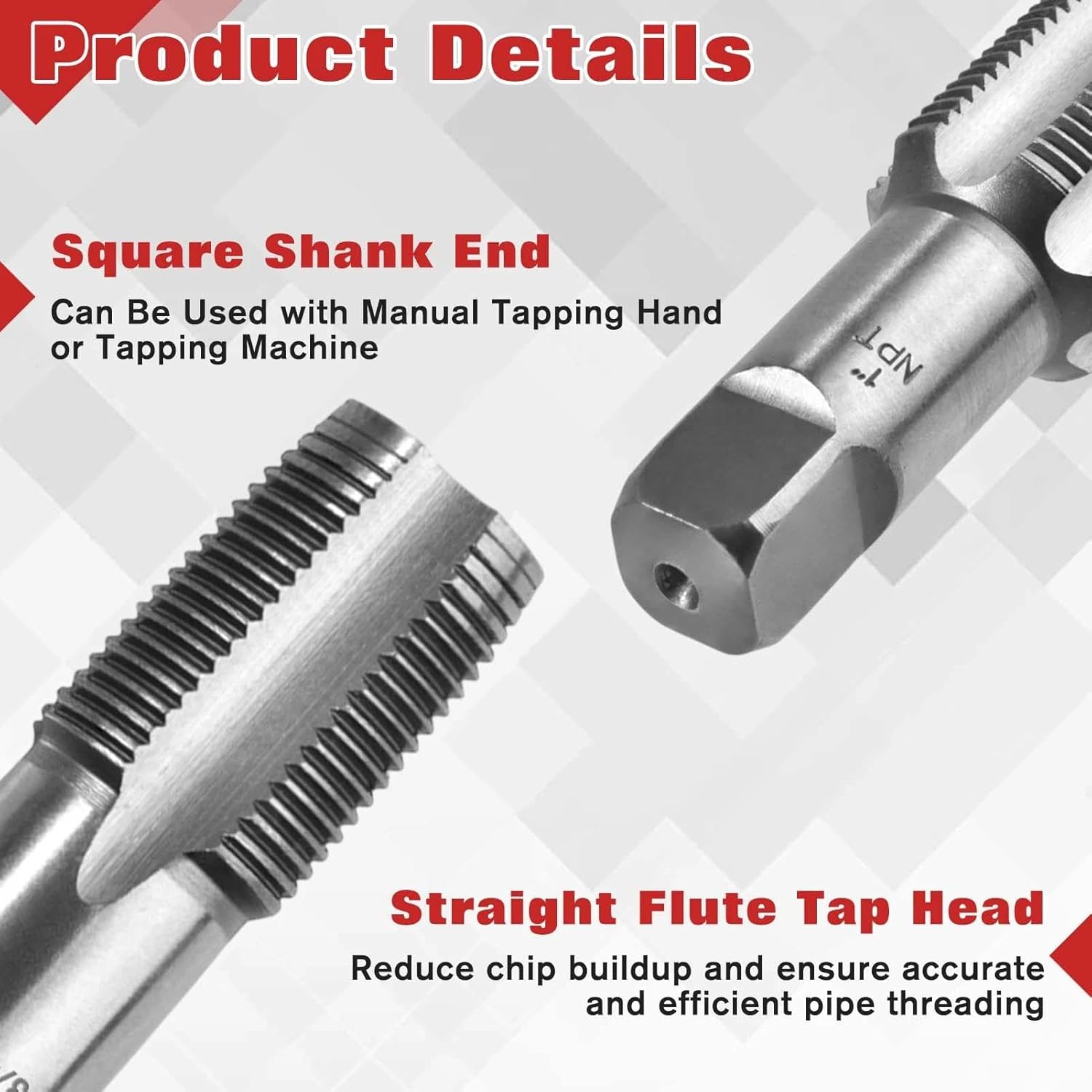 6 Piece NPT Pipe Tap Set 1", 3/4", 1/2", 3/8", 1/4" 1/8" Thread Taps, NPT Tap Set, Thread Cutting Tool Assortment for Plumbers, Mechanics and DIYers